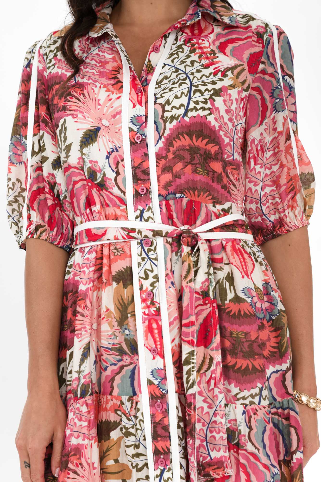 Nylah Pink Floral Cotton Blend Dress
