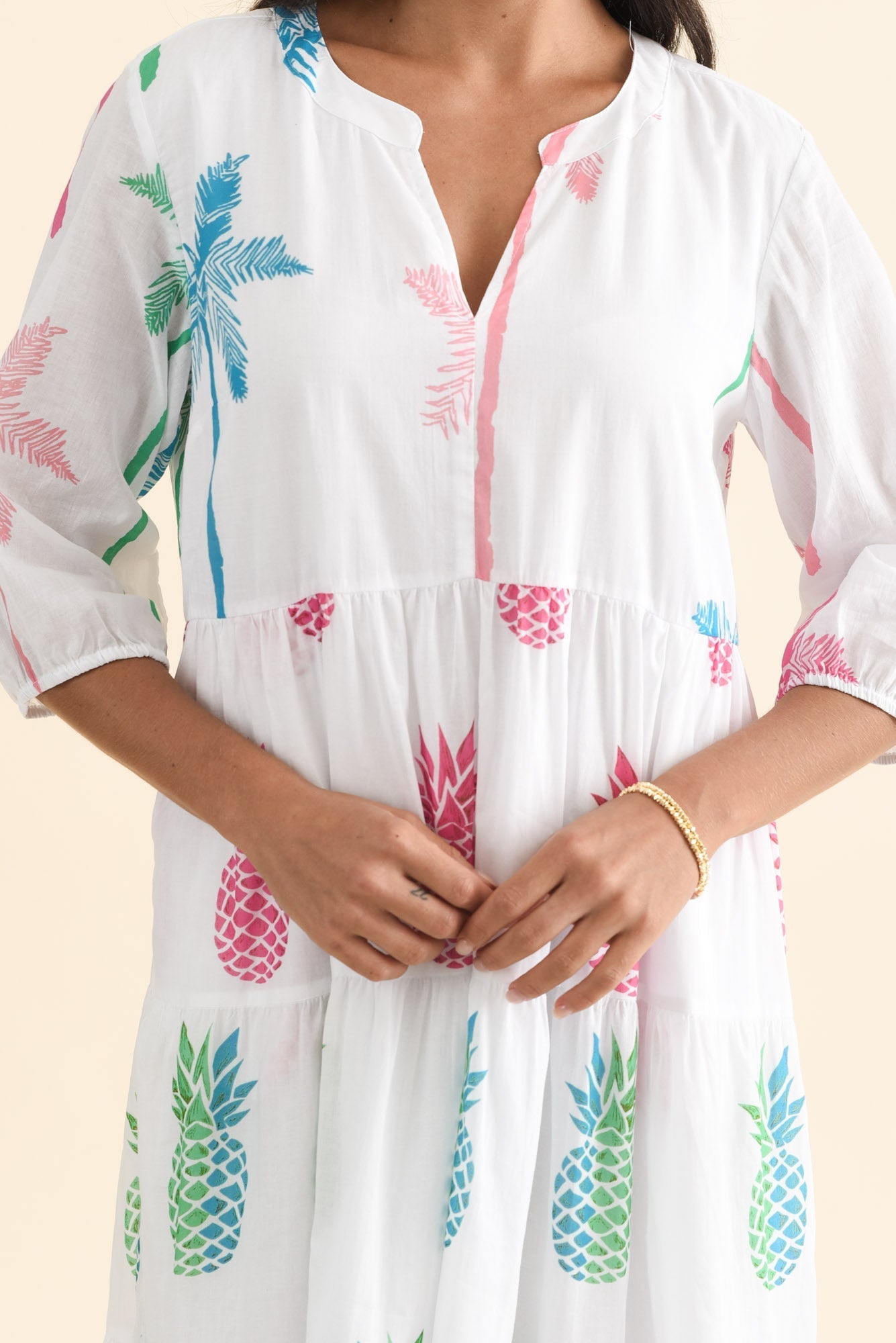 Oren White Tropical Cotton Tier Dress