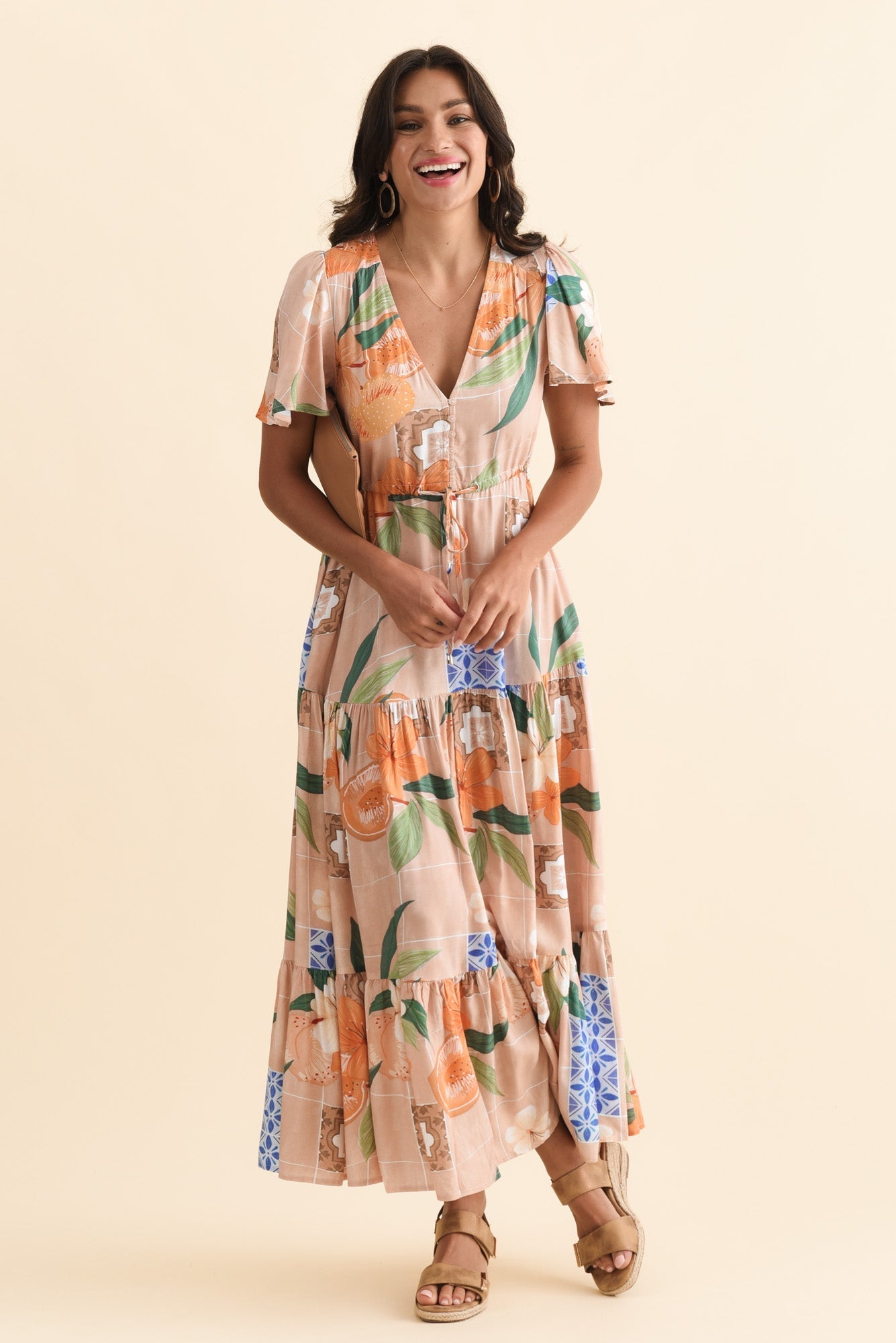 Orson Apricot Floral Tier Dress