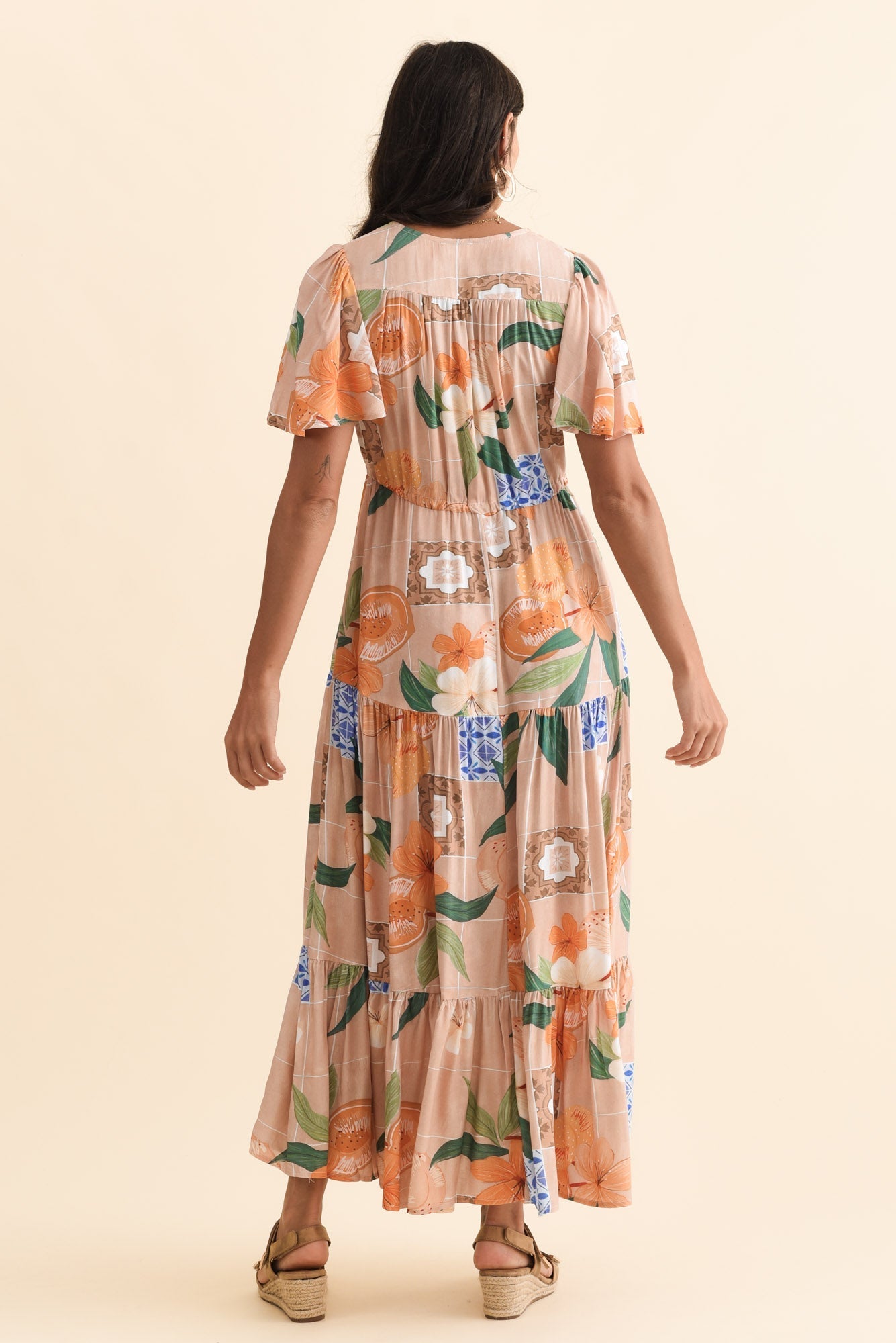 Orson Apricot Floral Tier Dress