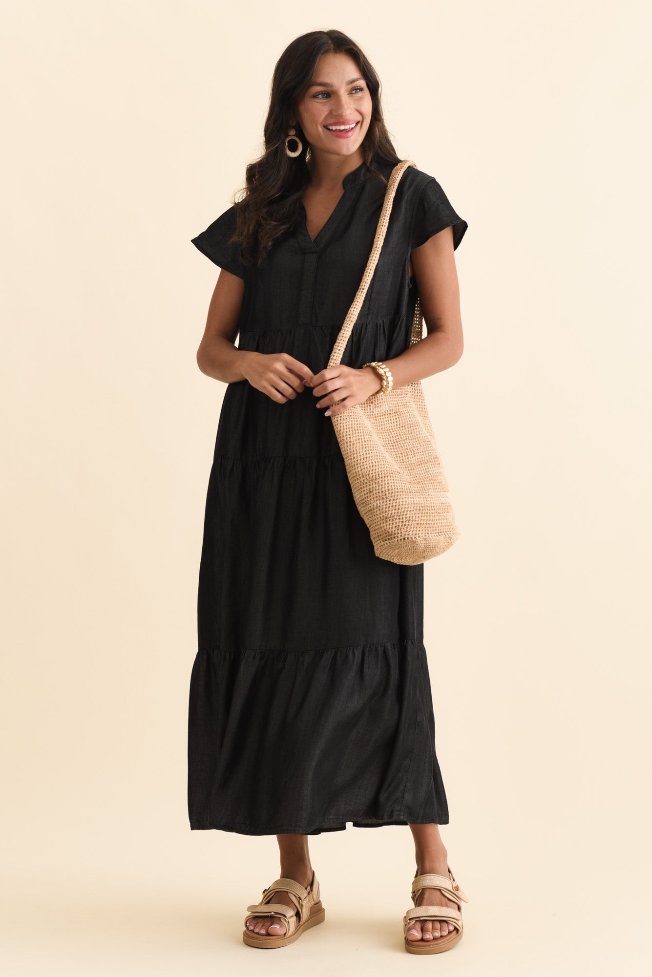 Oxford Blue Tencel Tier Dress