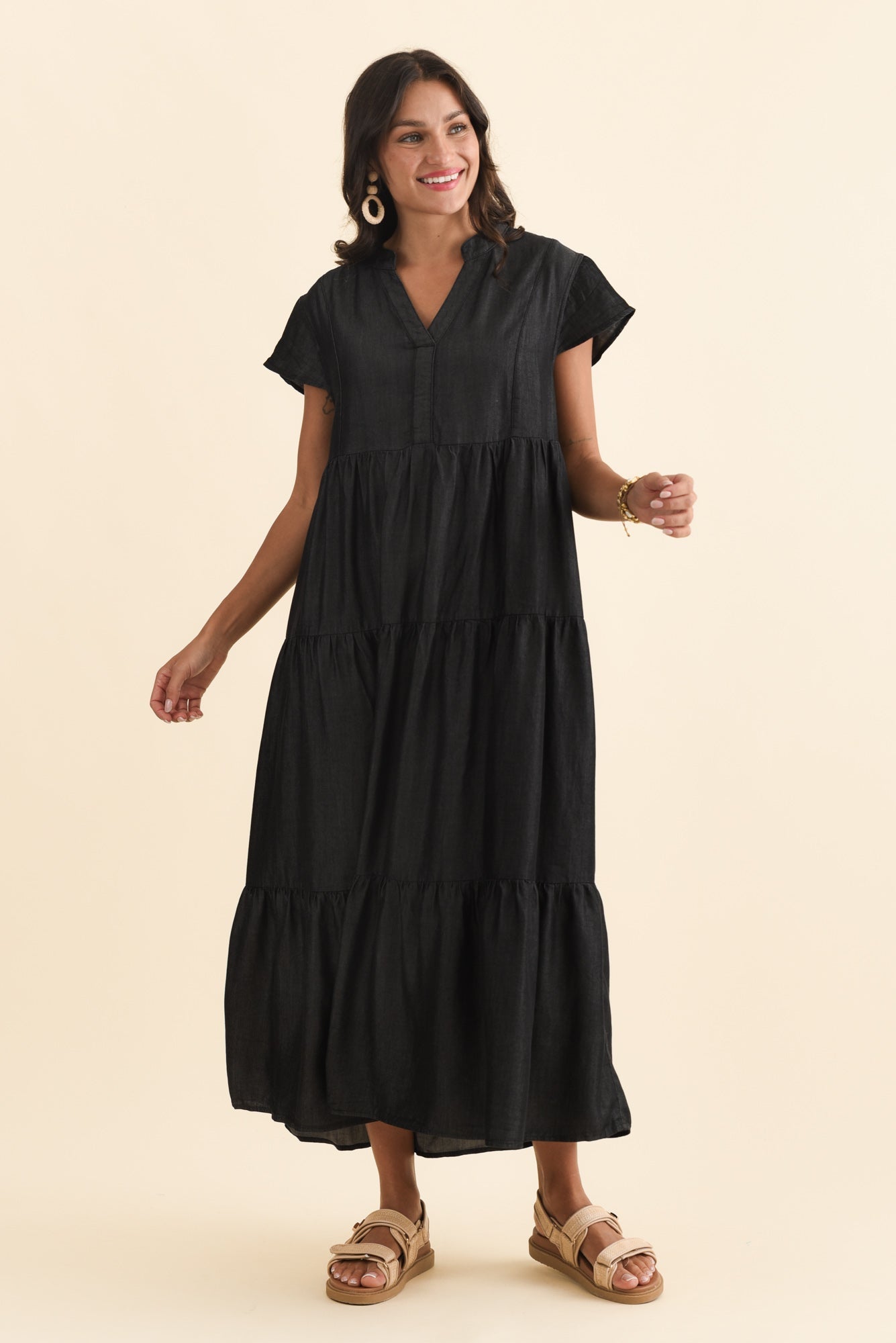 Oxford Blue Tencel Tier Dress