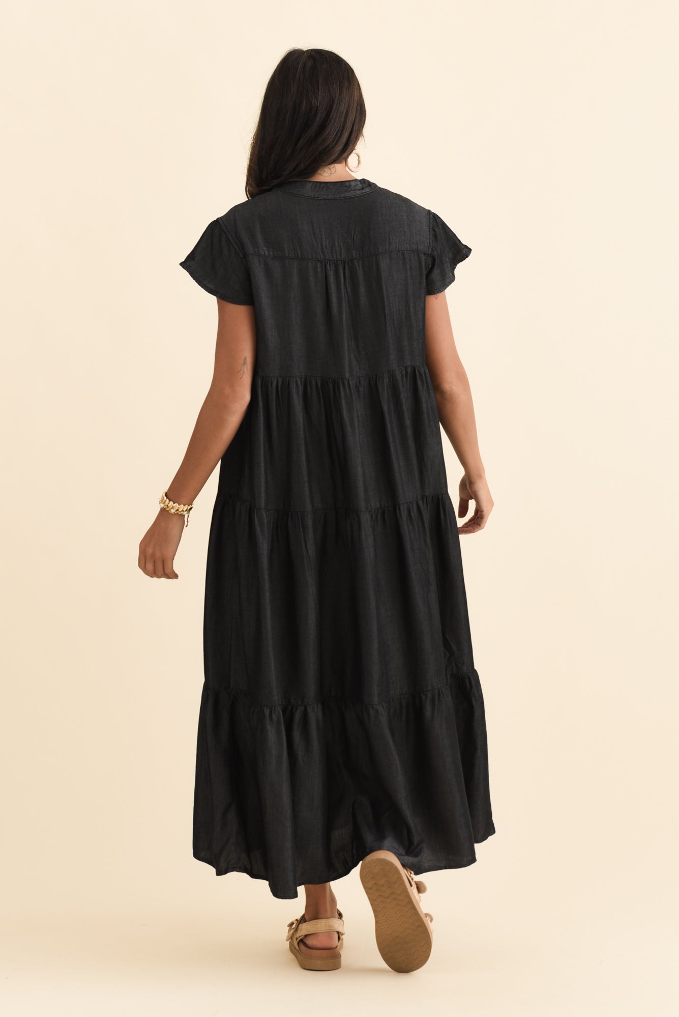 Oxford Blue Tencel Tier Dress
