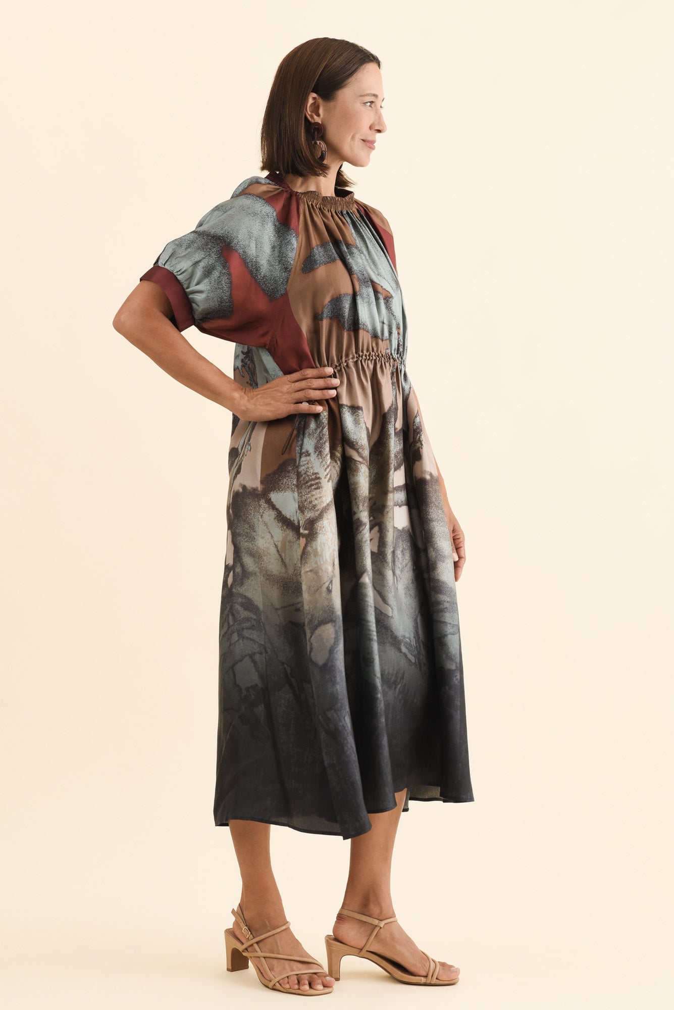 Palisades Mocha Floral Silk Dress