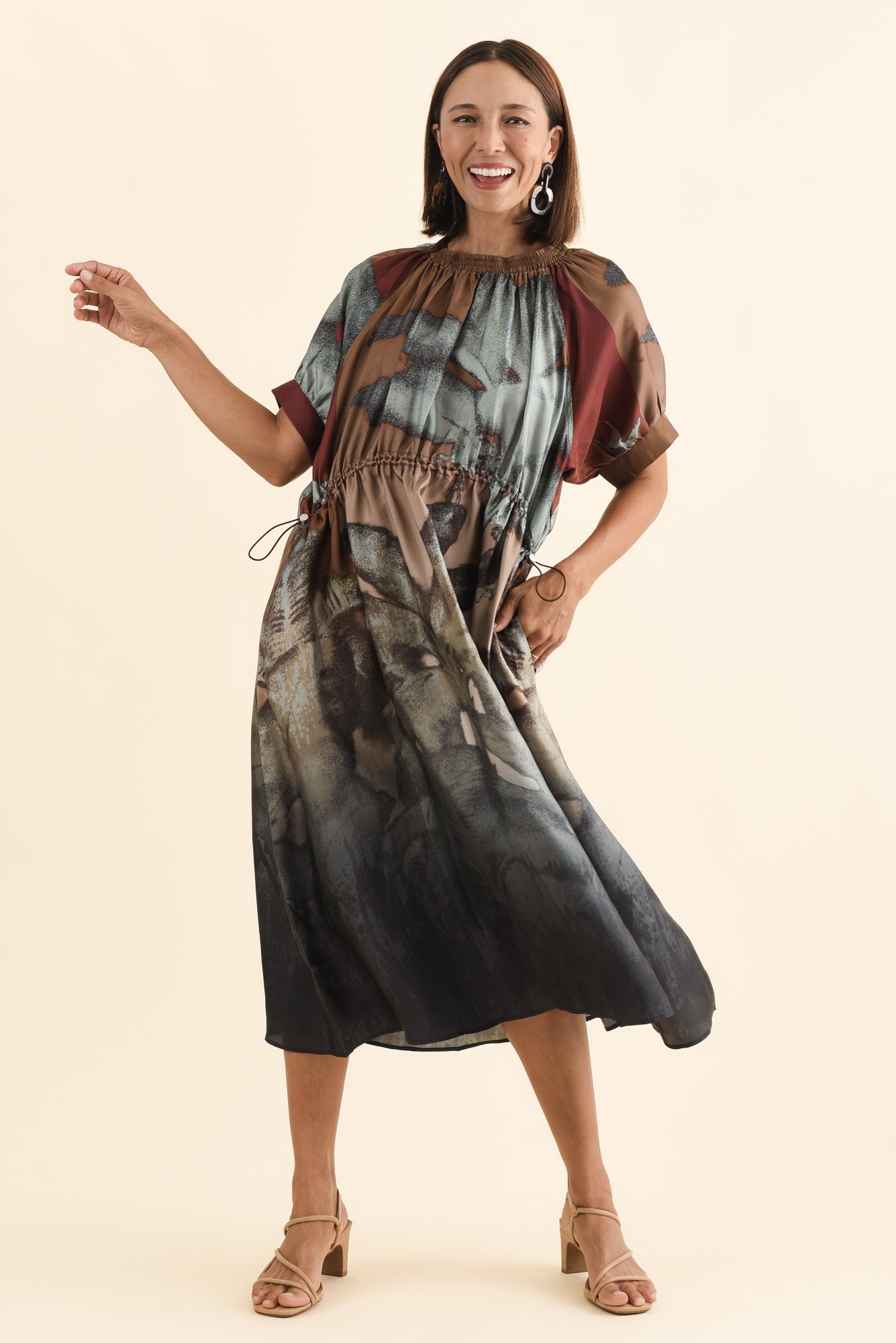 Palisades Mocha Floral Silk Dress