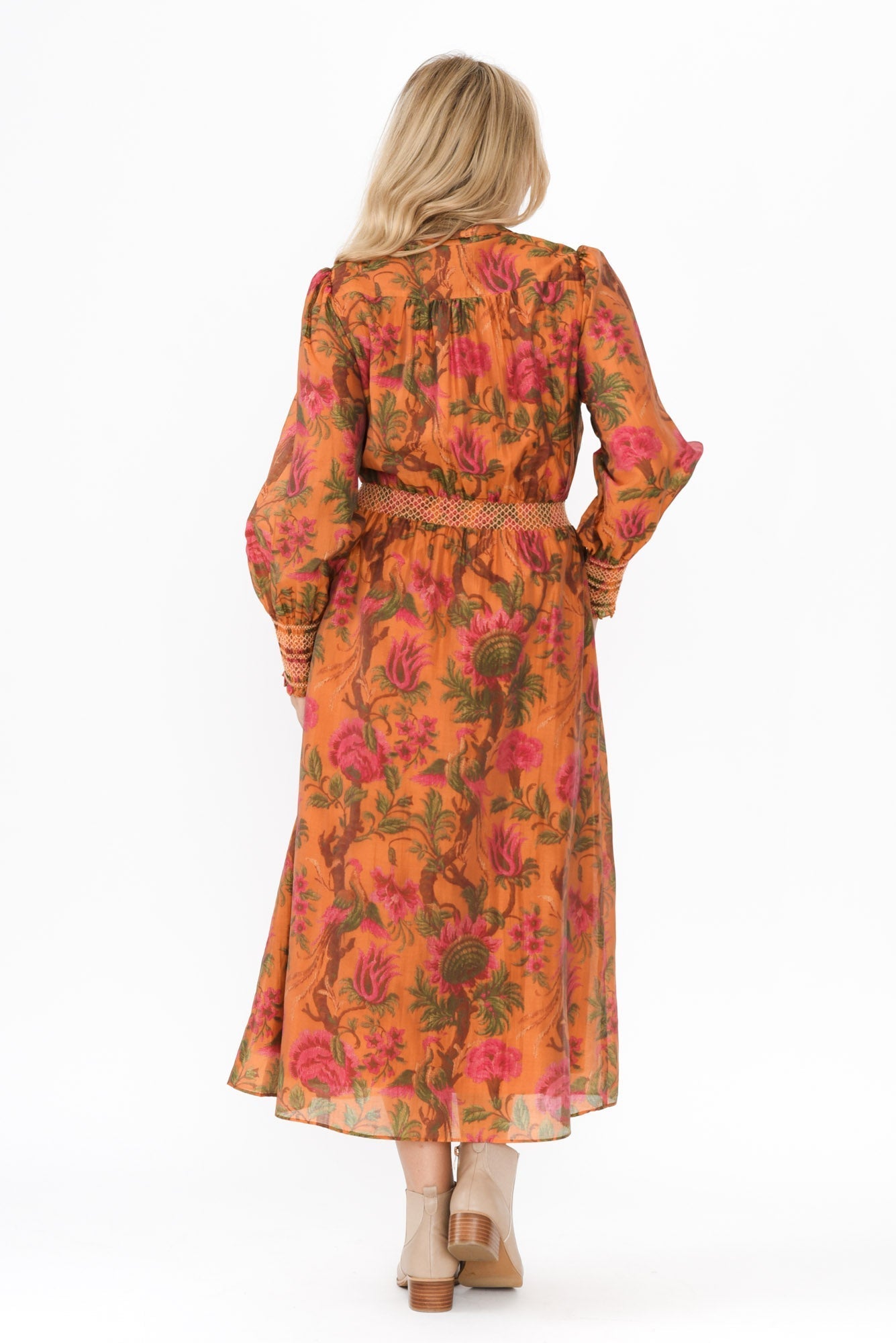 Panama Orange Floral Button Dress