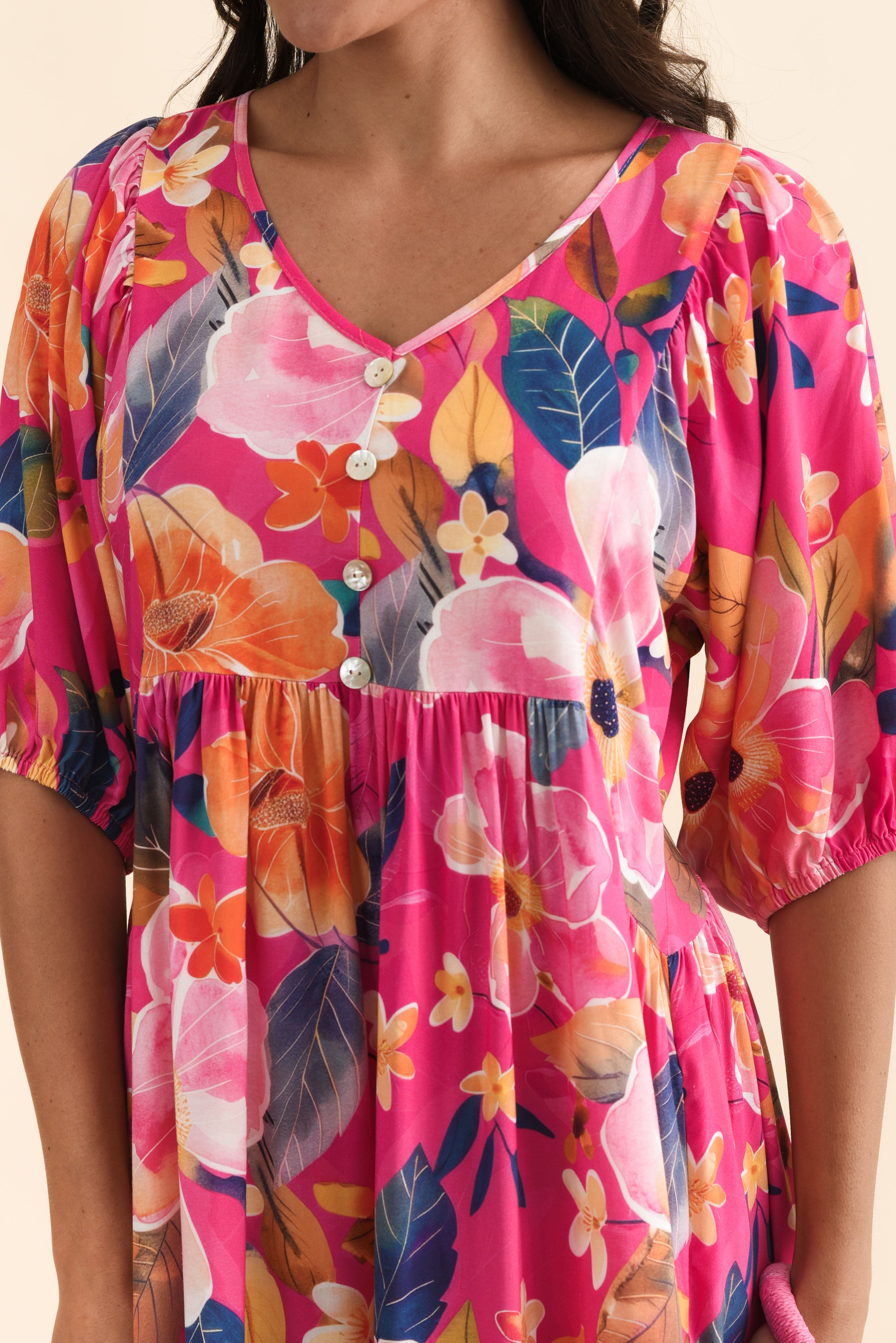 Pansy Pink Floral Pocket Dress