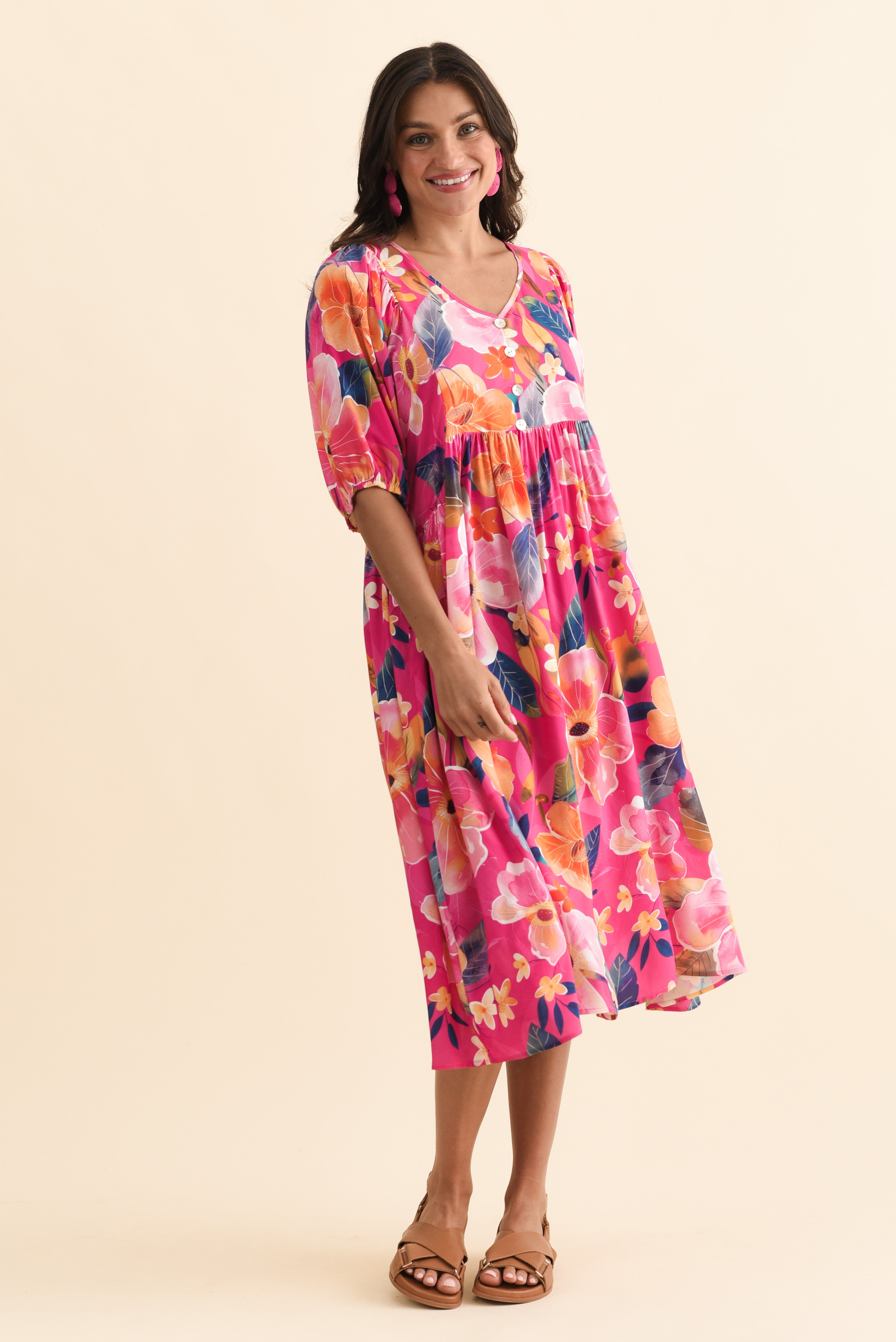 Pansy Pink Floral Pocket Dress