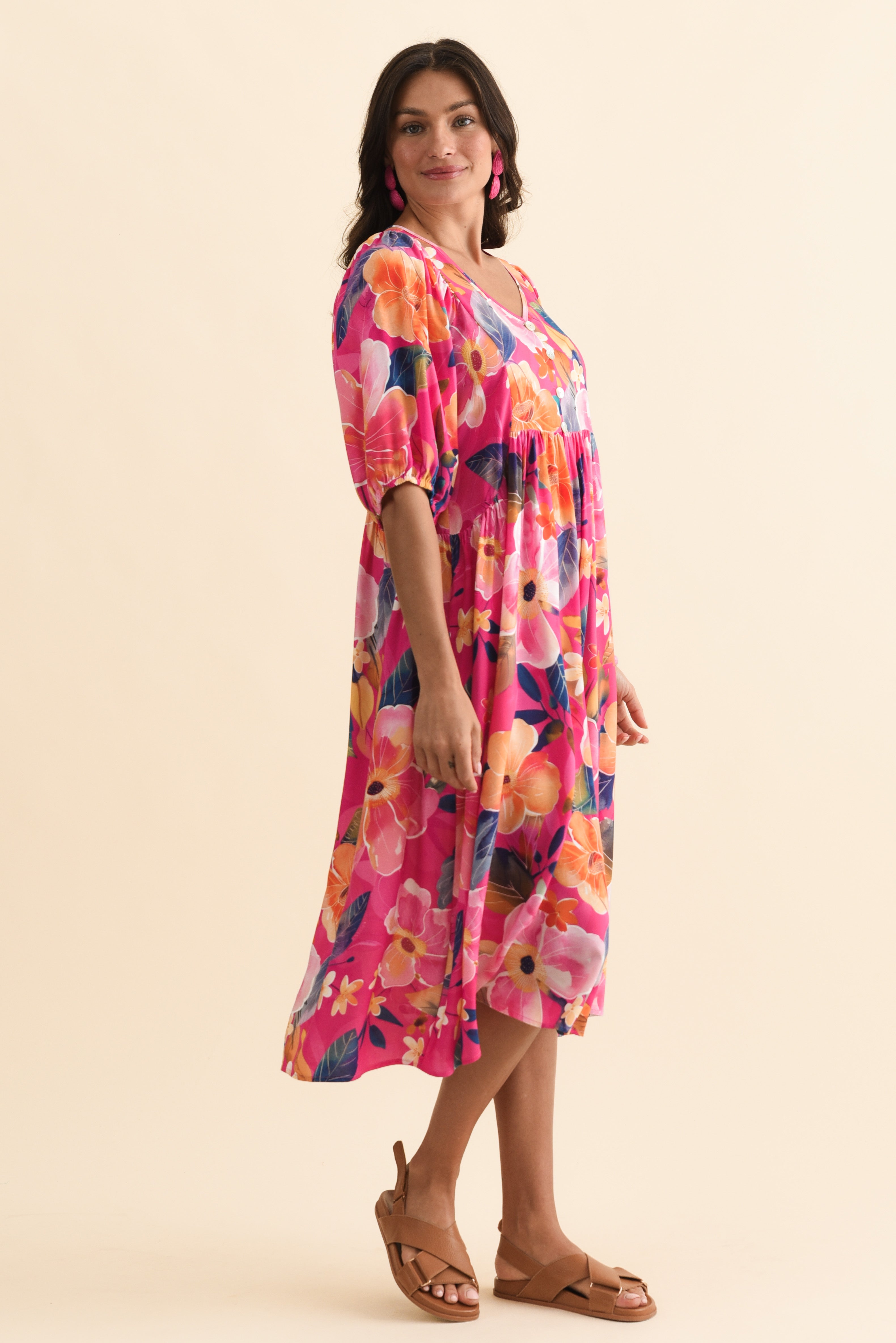 Pansy Pink Floral Pocket Dress