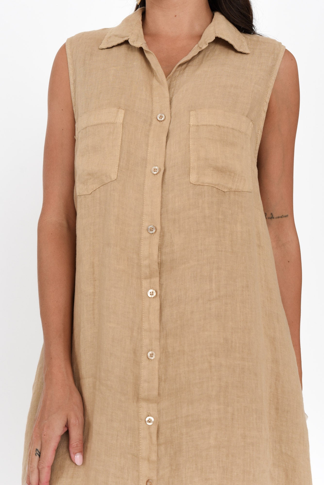 Perla Mocha Linen Button Dress