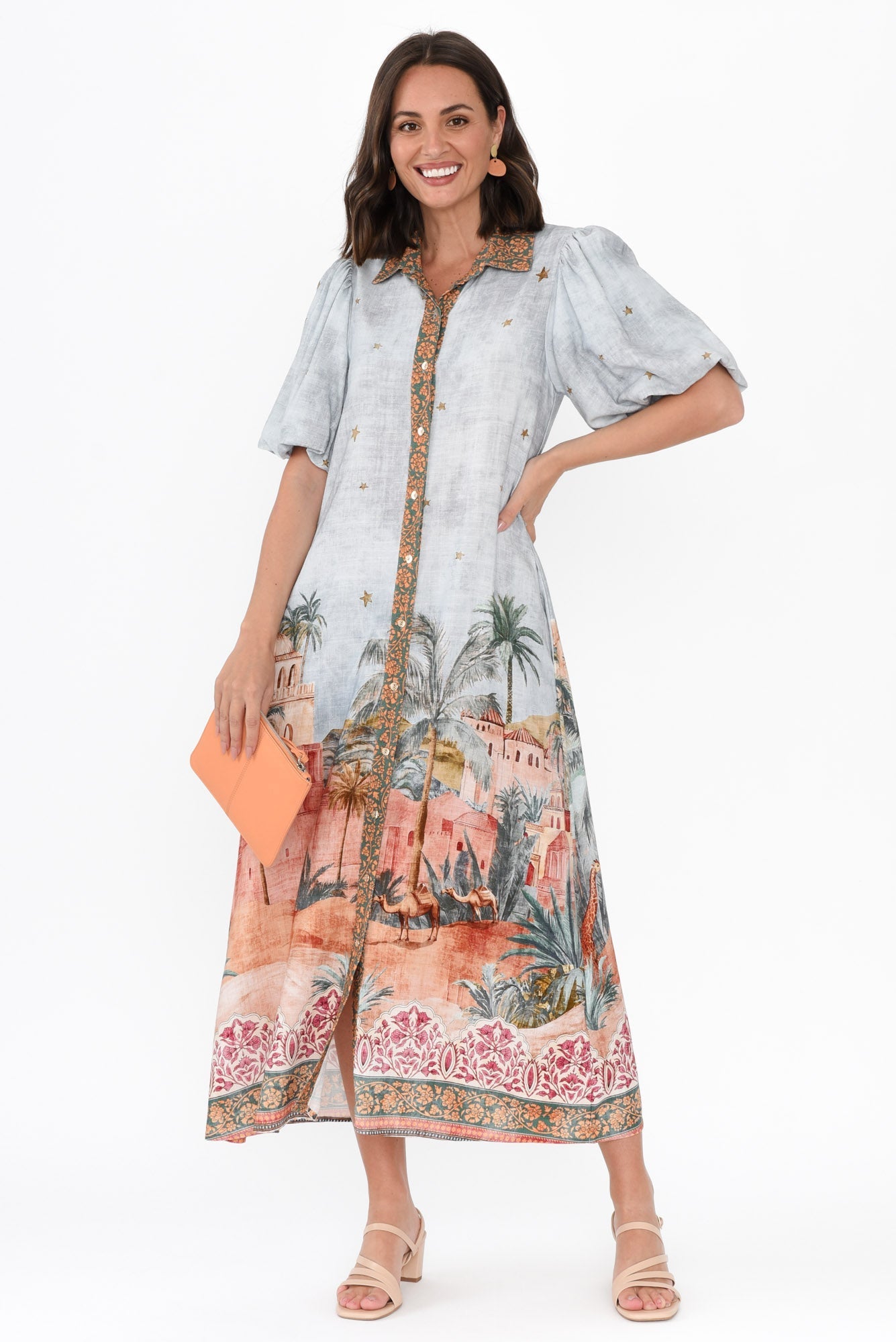 Piper Blue Palm Shirt Dress
