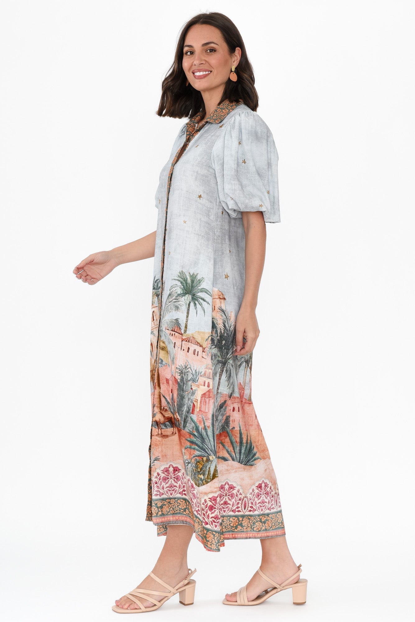 Piper Blue Palm Shirt Dress