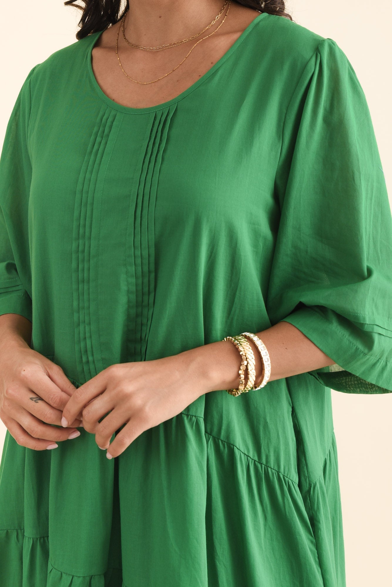 Portia Green Cotton Asymmetrical Dress