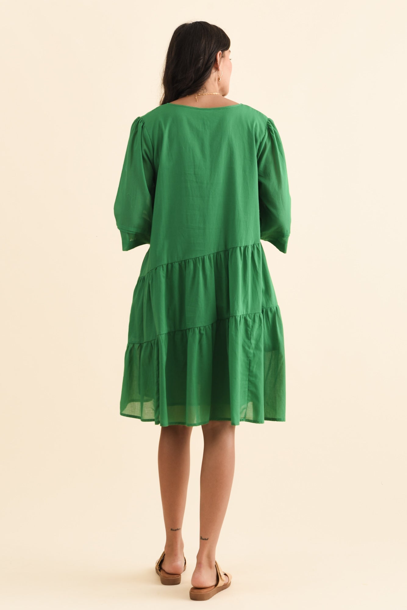 Portia Green Cotton Asymmetrical Dress