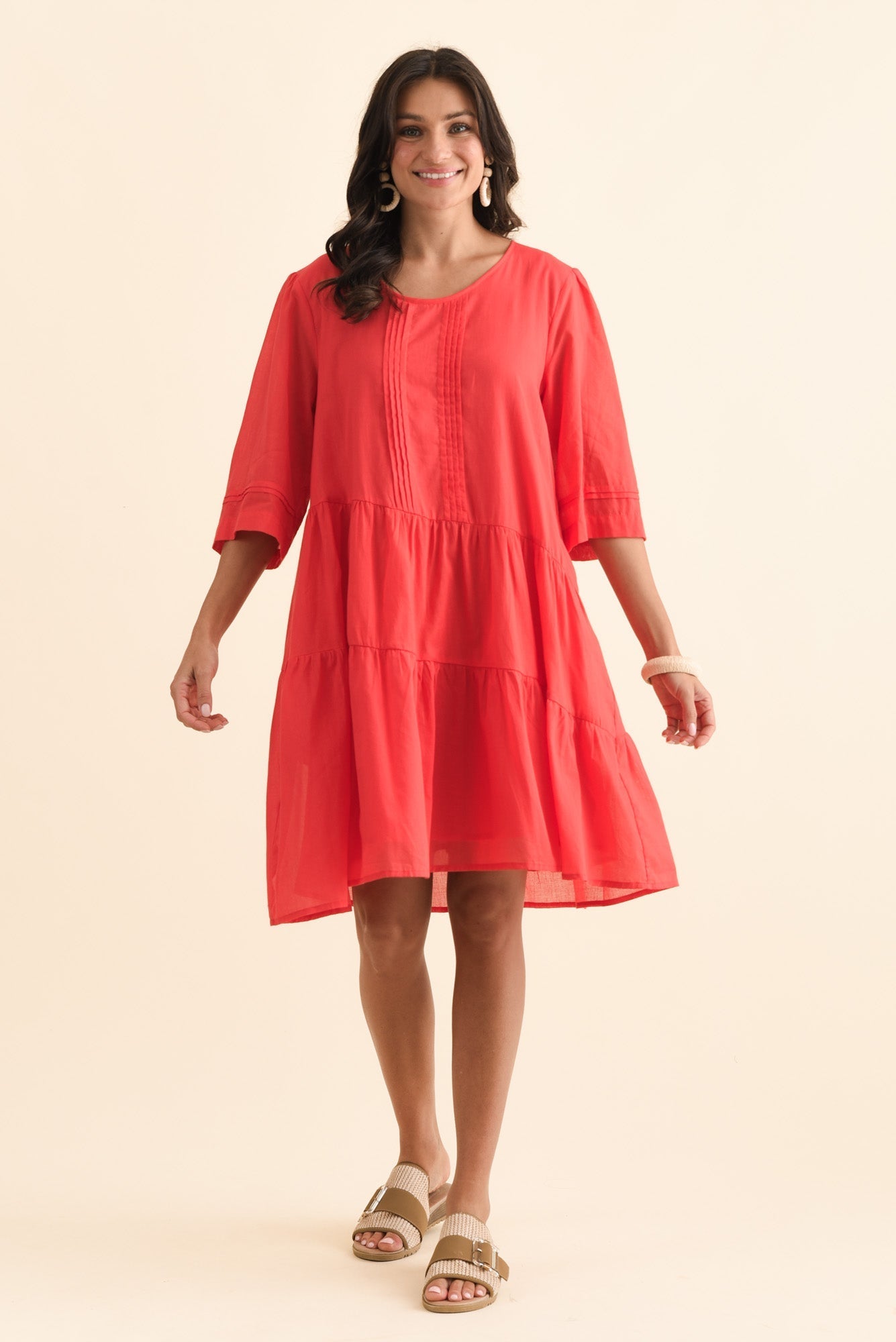 Portia Red Cotton Asymmetrical Dress