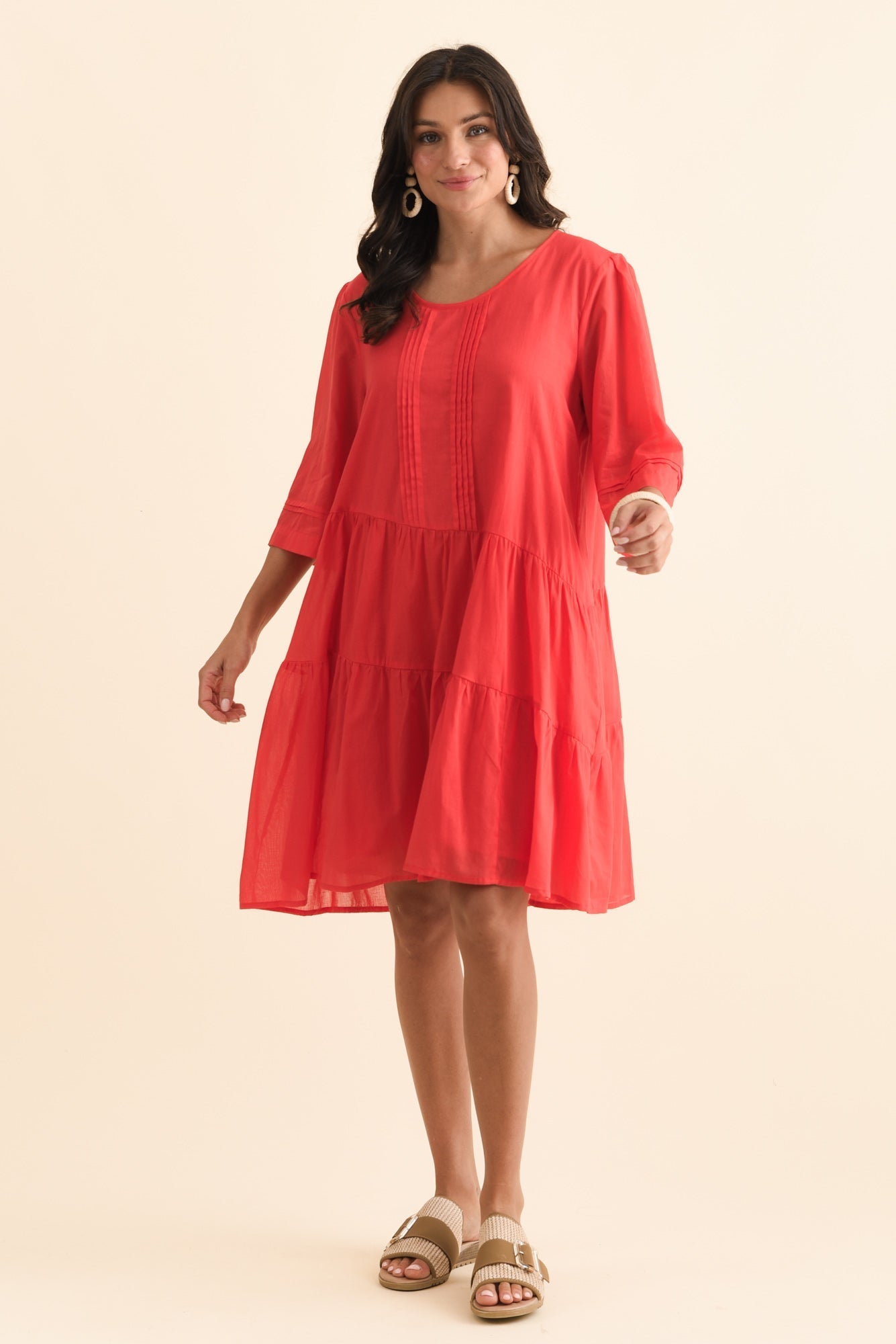 Portia Red Cotton Asymmetrical Dress