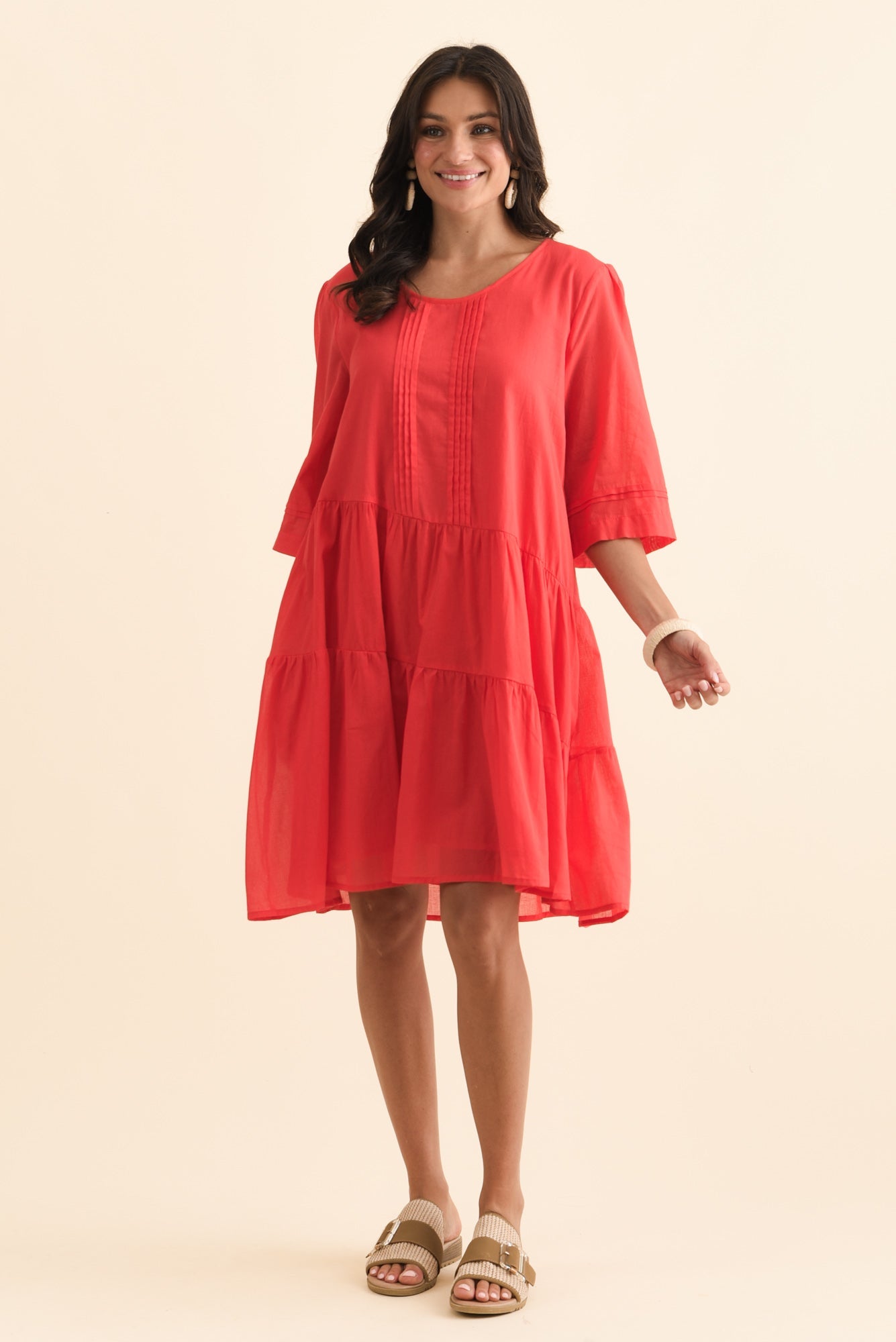 Portia Red Cotton Asymmetrical Dress