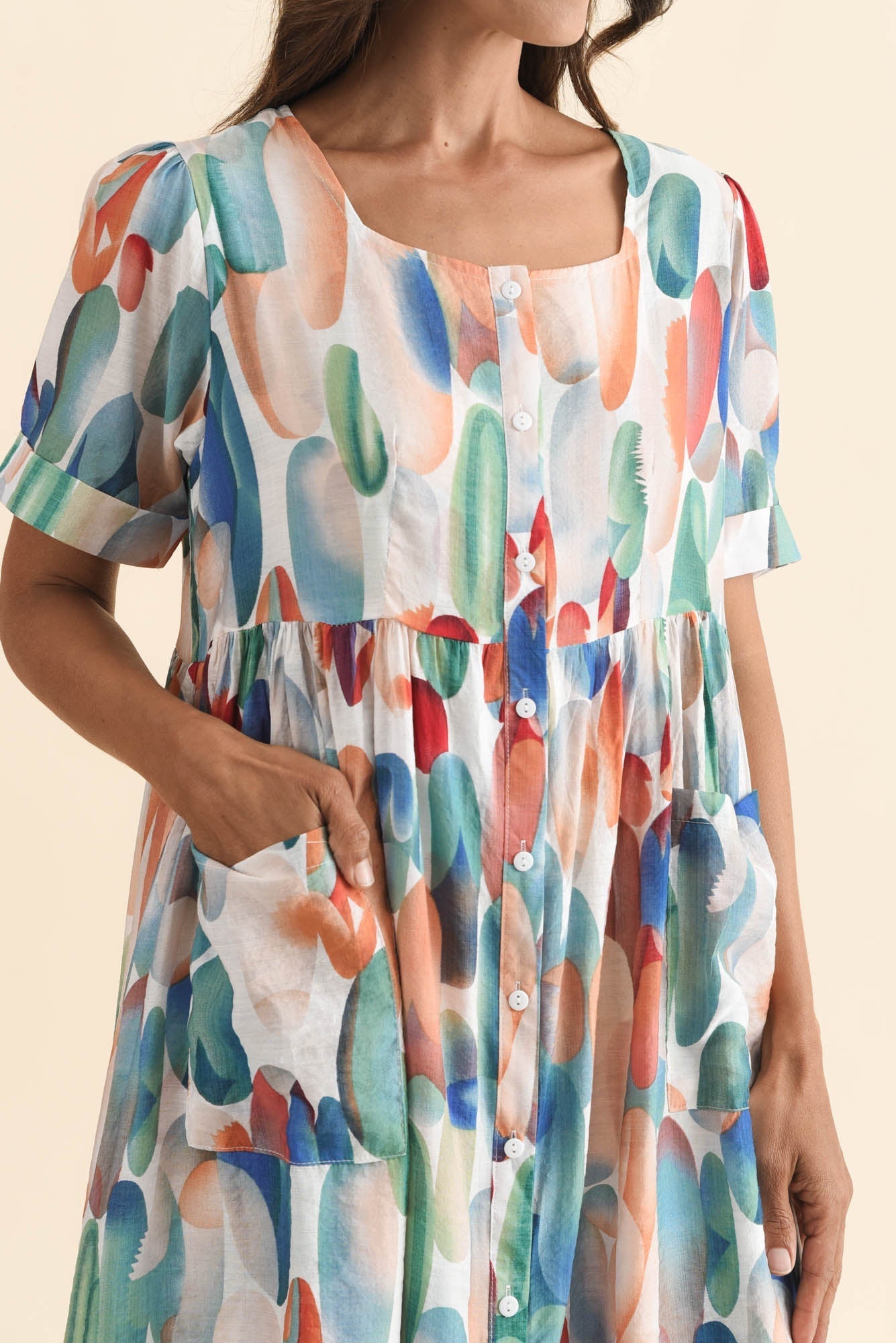Rayna Blue Abstract Button Dress