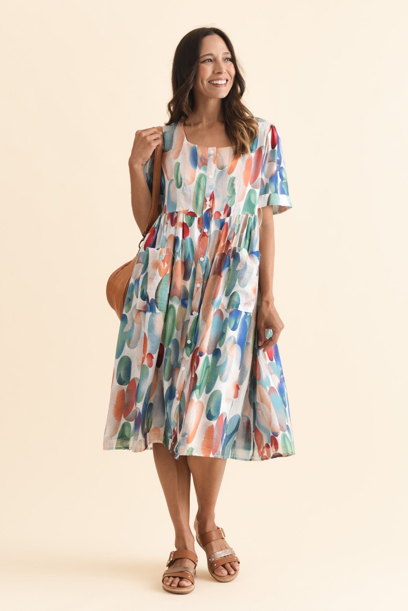 Rayna Blue Abstract Button Dress