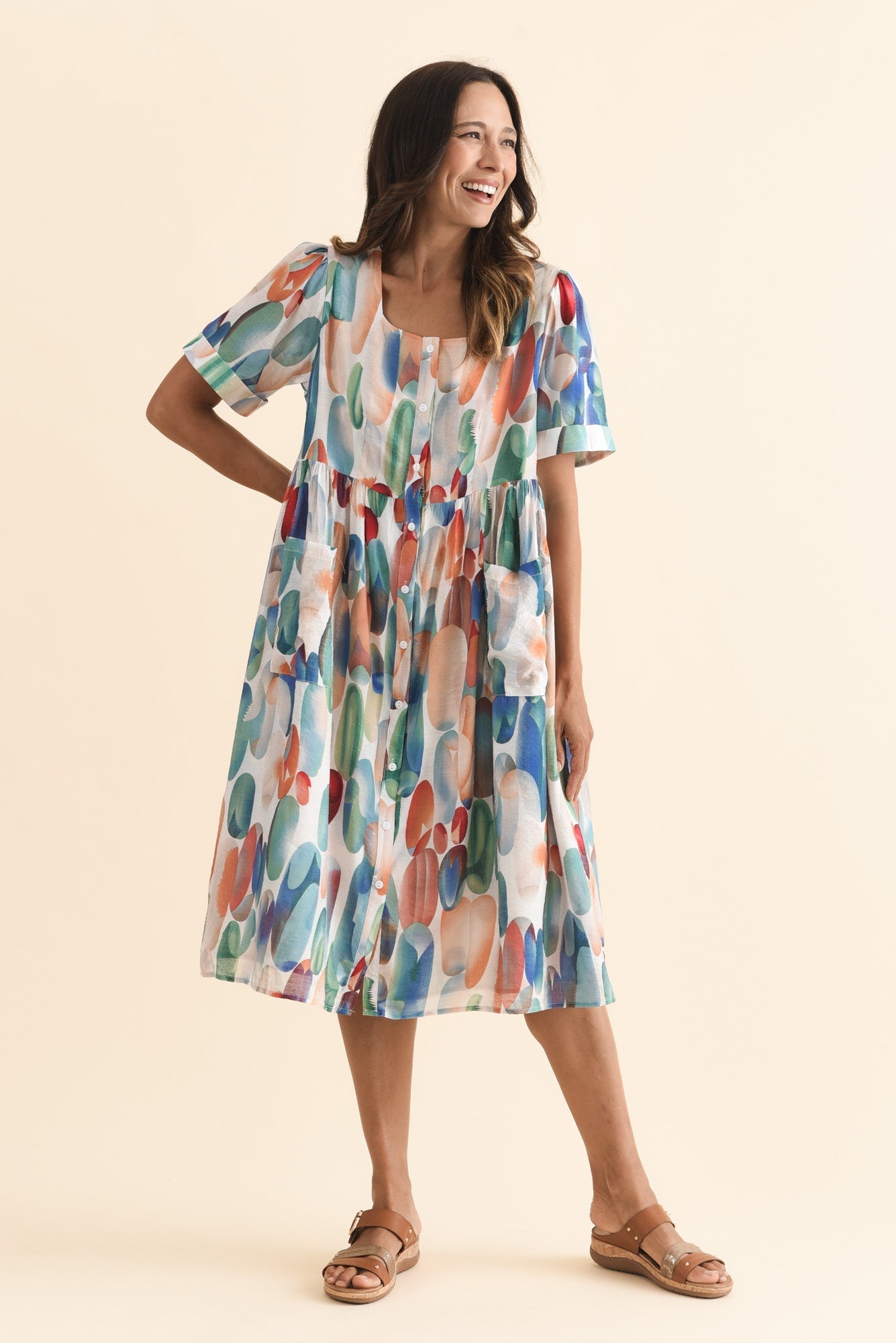 Rayna Blue Abstract Button Dress
