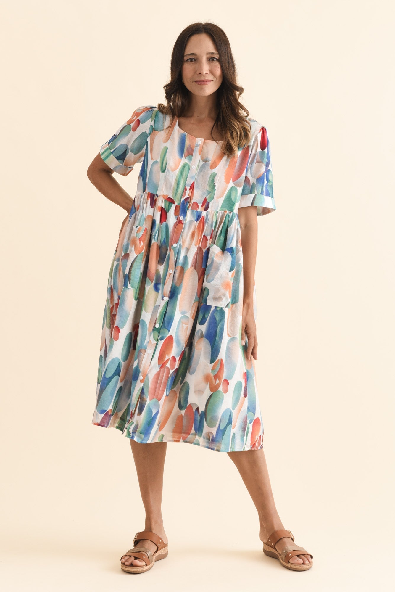 Rayna Blue Abstract Button Dress