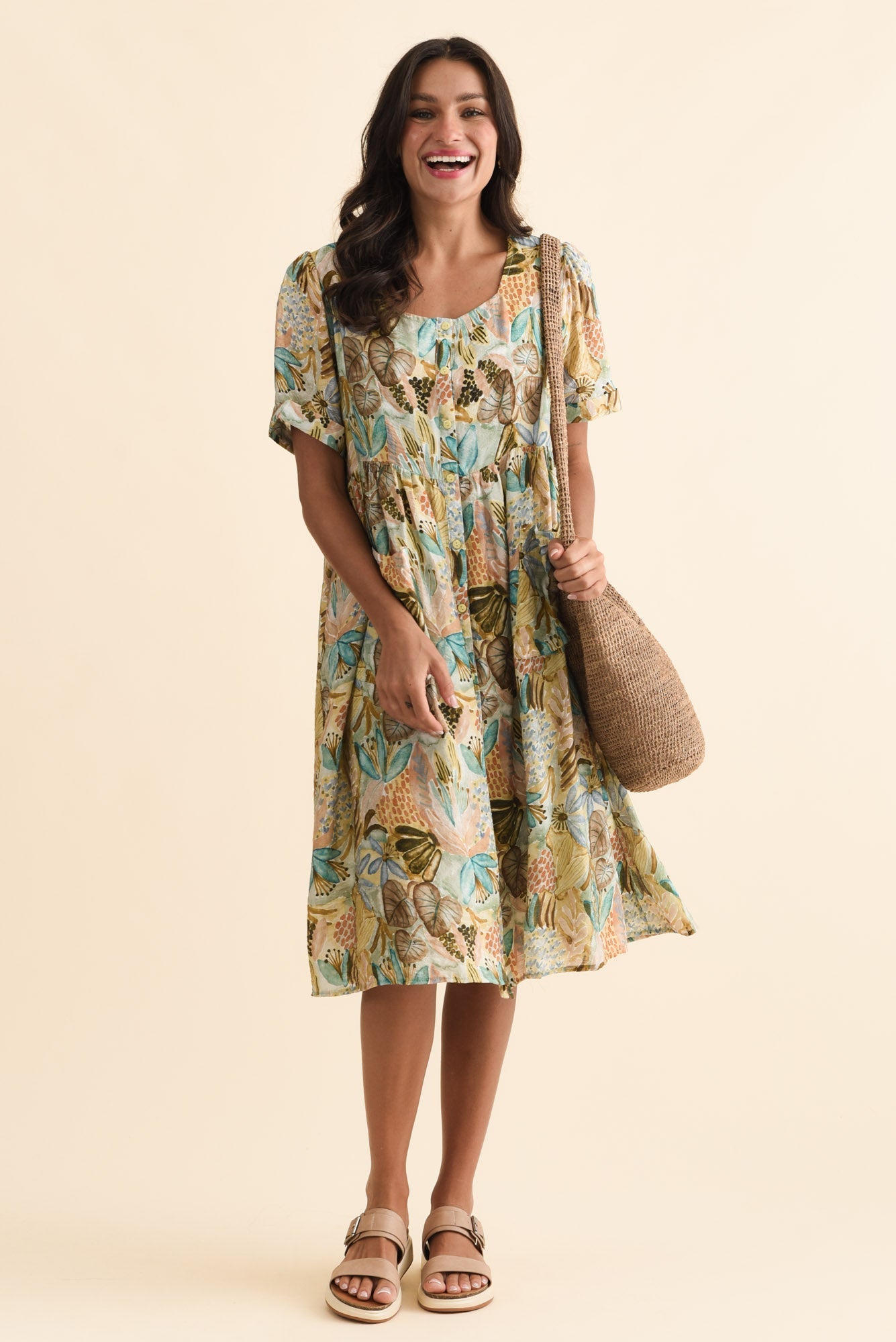 Rayna Brown Garden Button Dress