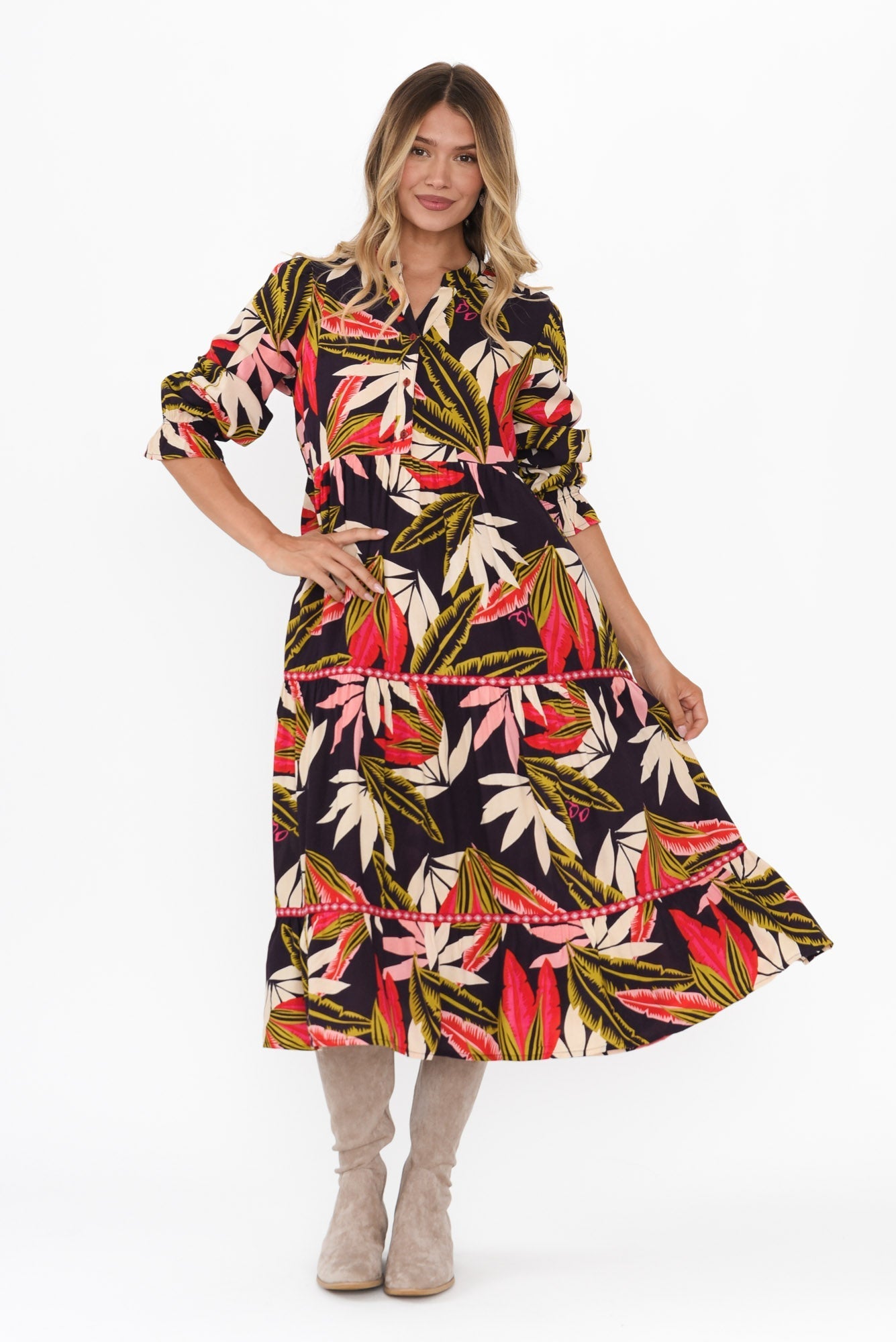 Reagan Navy Palm Tier Dress