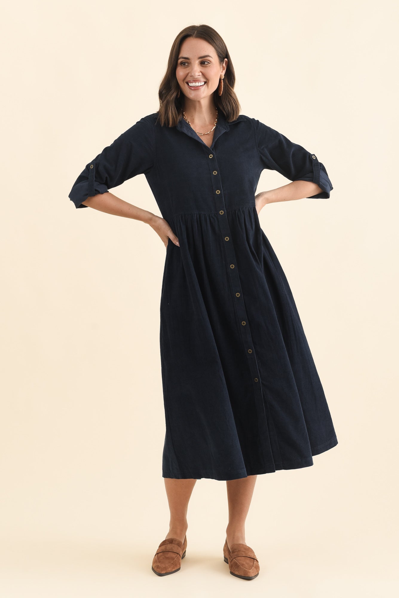 Rellie Navy Cotton Corduroy Dress
