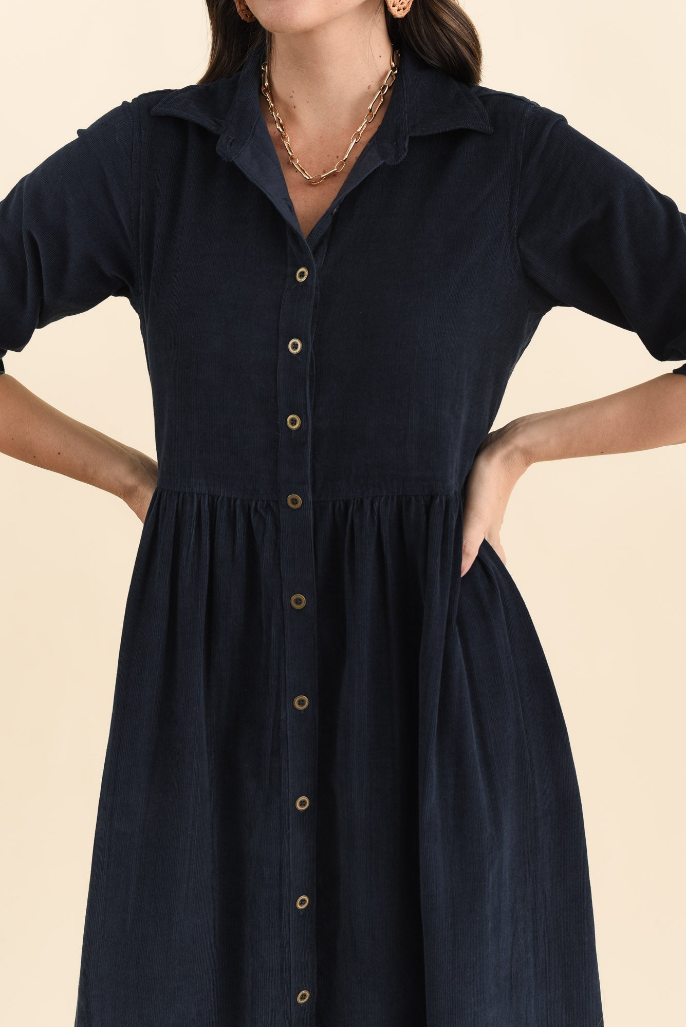 Rellie Navy Cotton Corduroy Dress