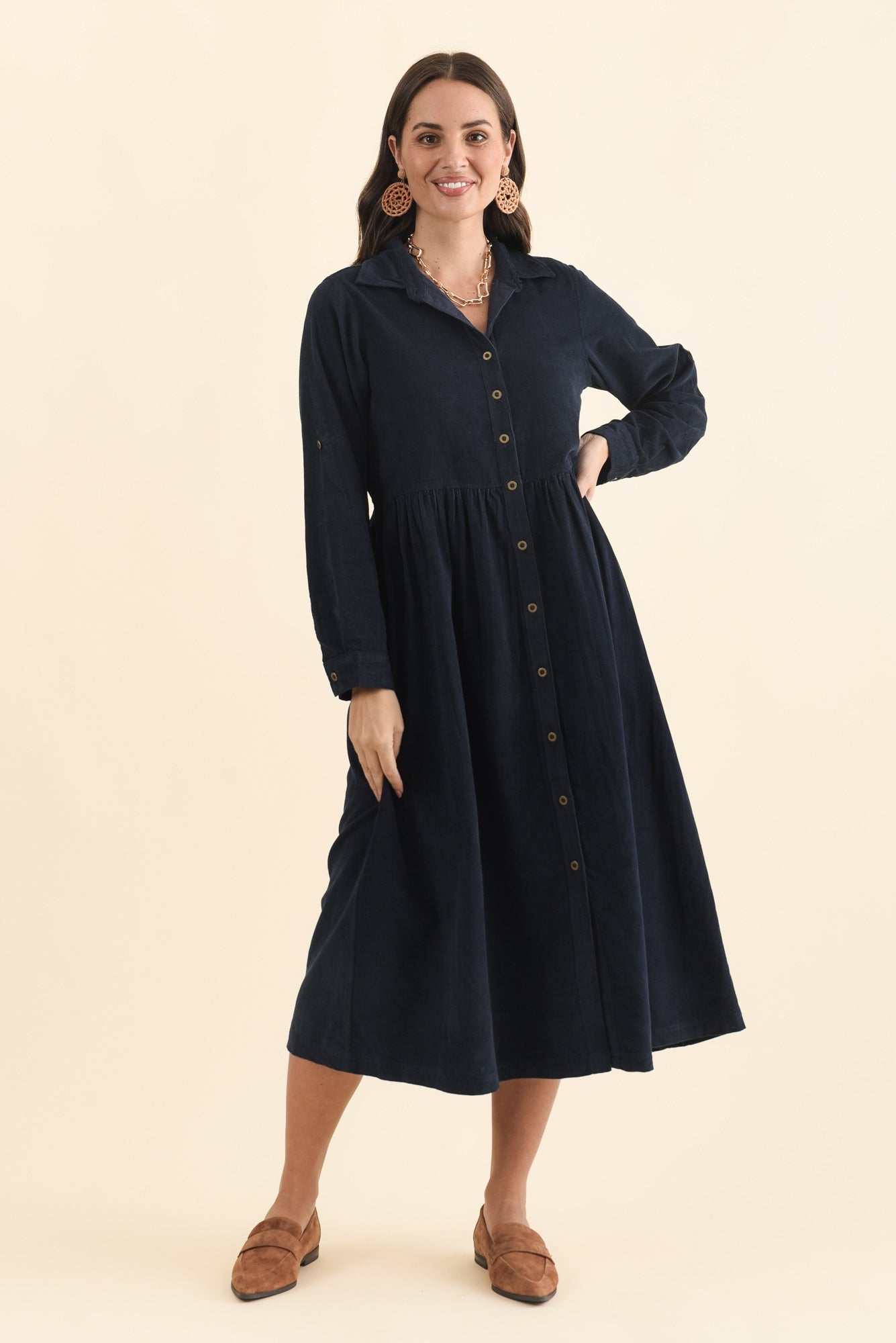 Rellie Navy Cotton Corduroy Dress
