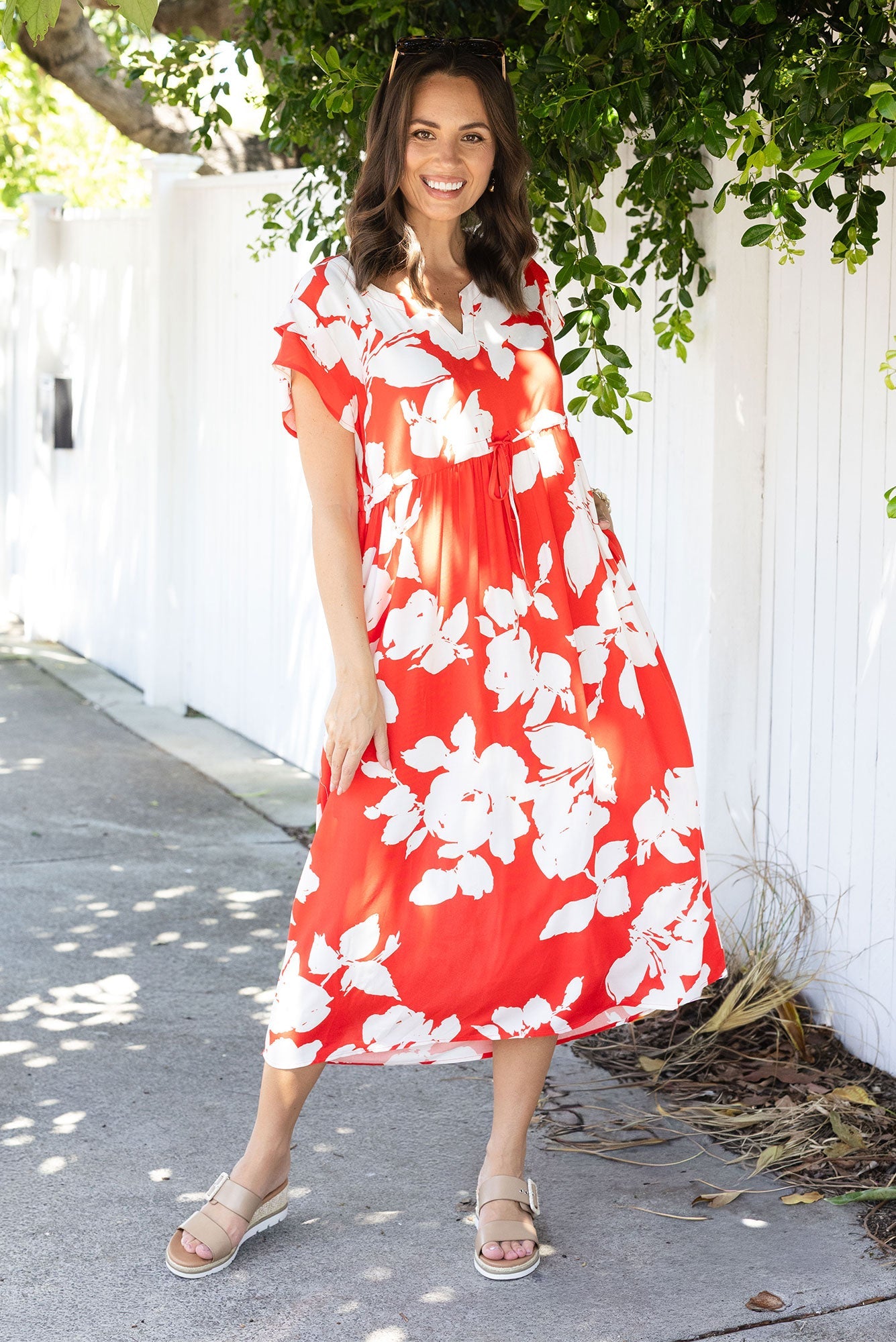 Suzette Red Abstract Midi Dress
