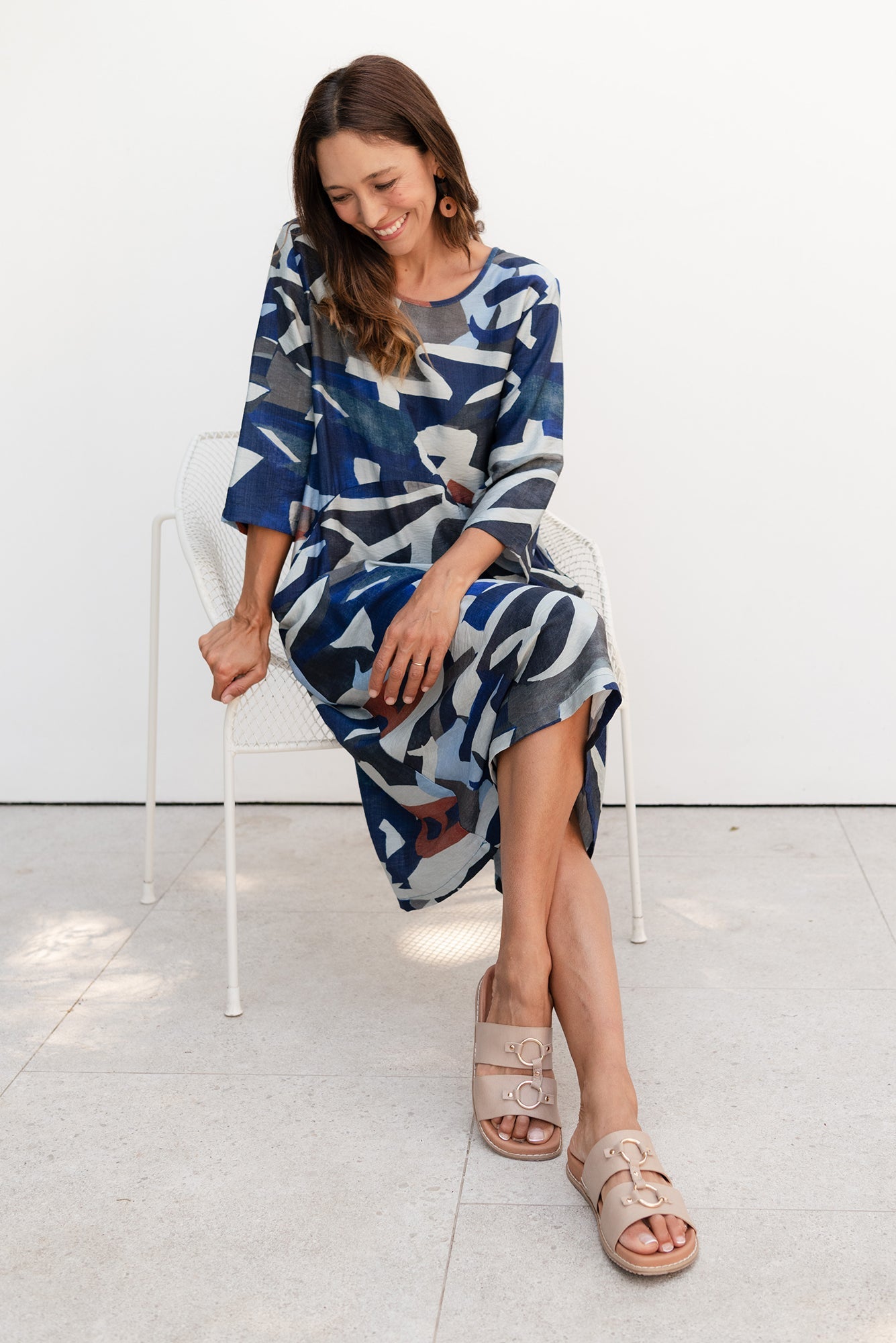 Wynton Blue Abstract Crescent Dress
