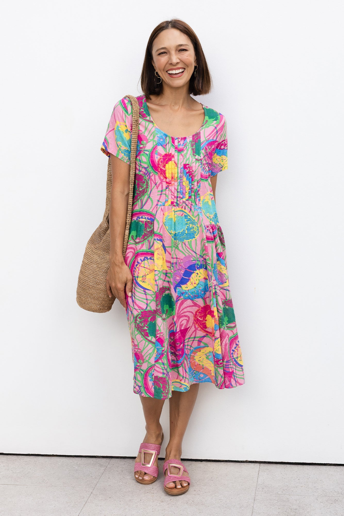 Murano Pink Tropical Cotton Dress
