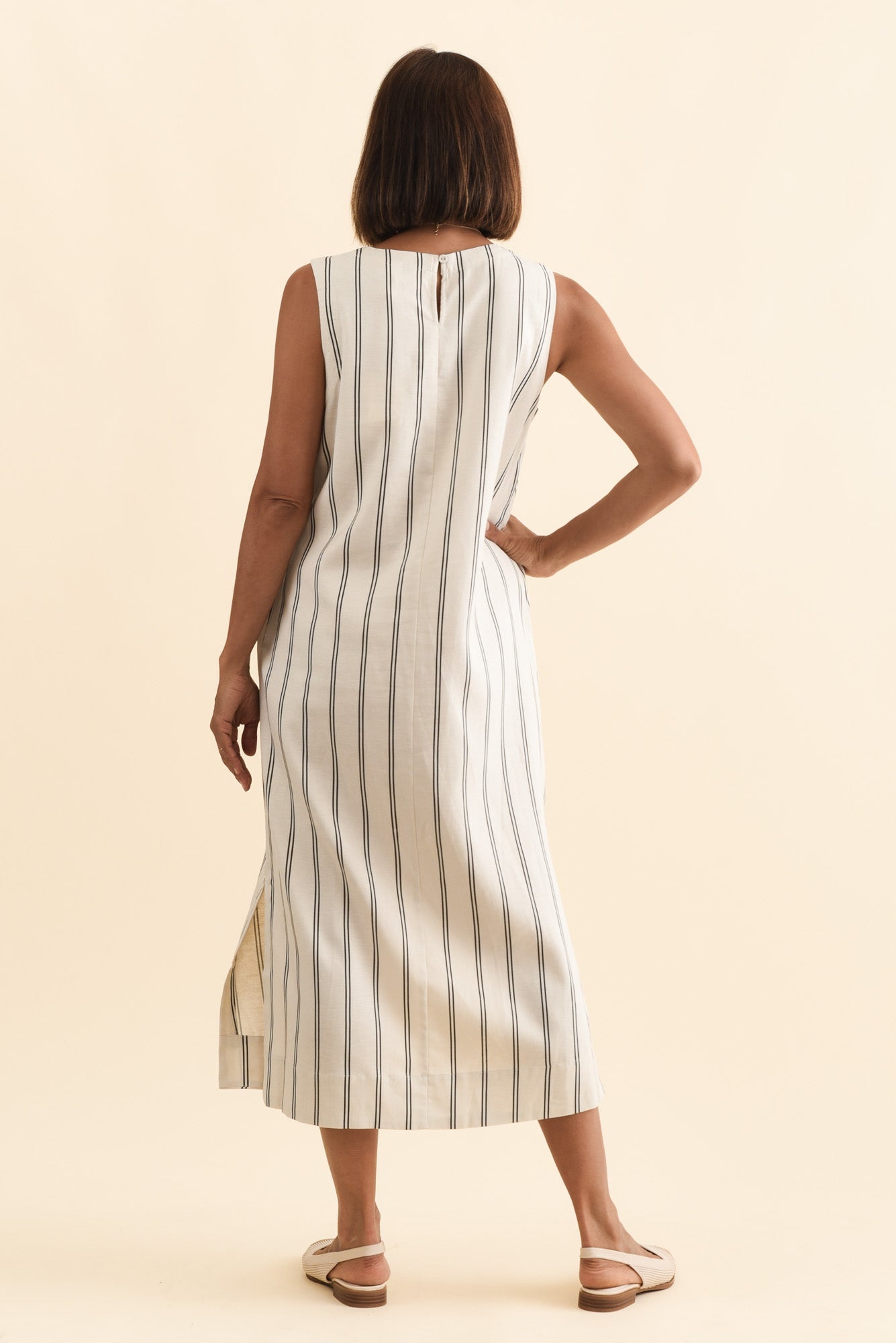 Riley Cream Stripe Linen Blend Dress