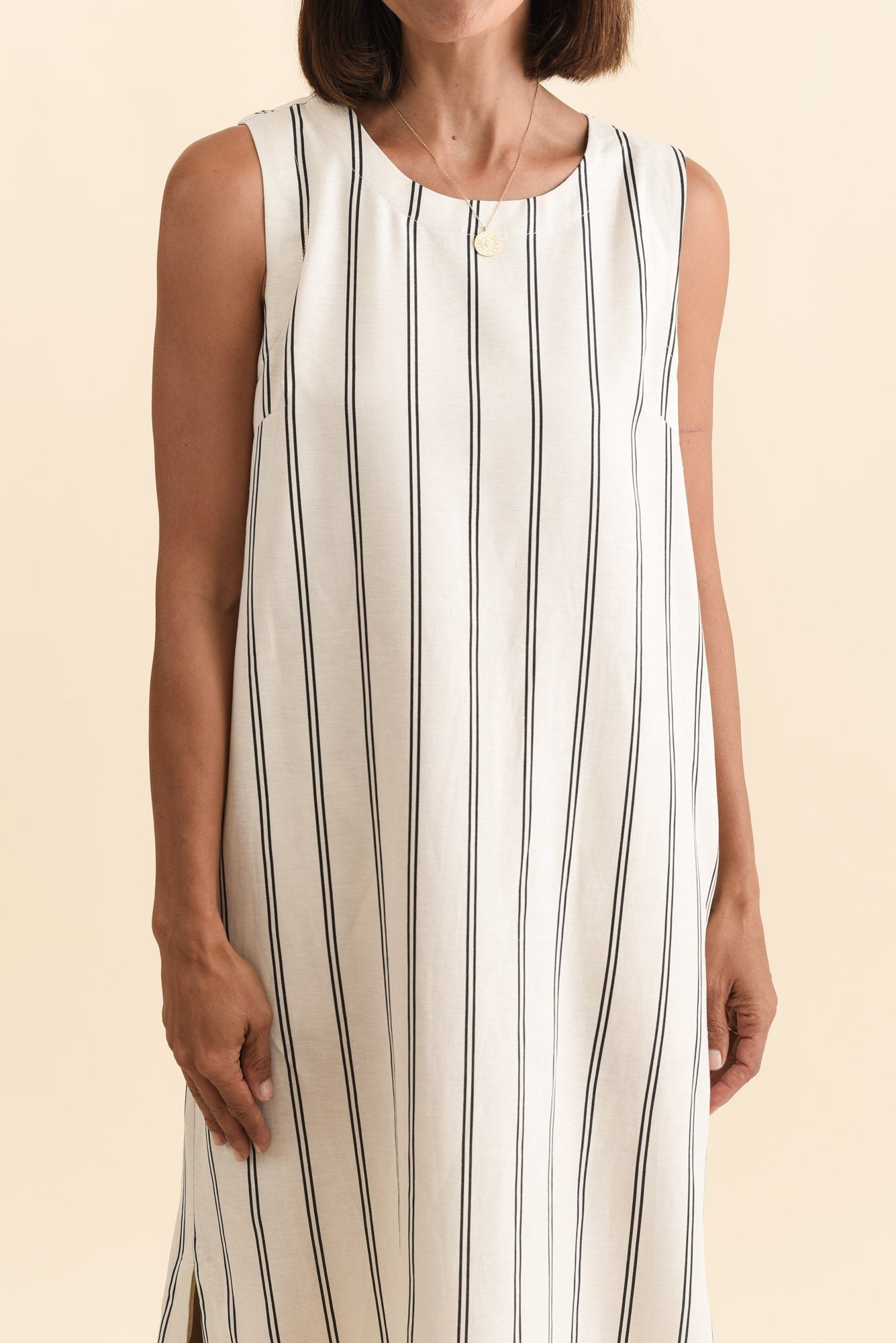 Riley Cream Stripe Linen Blend Dress