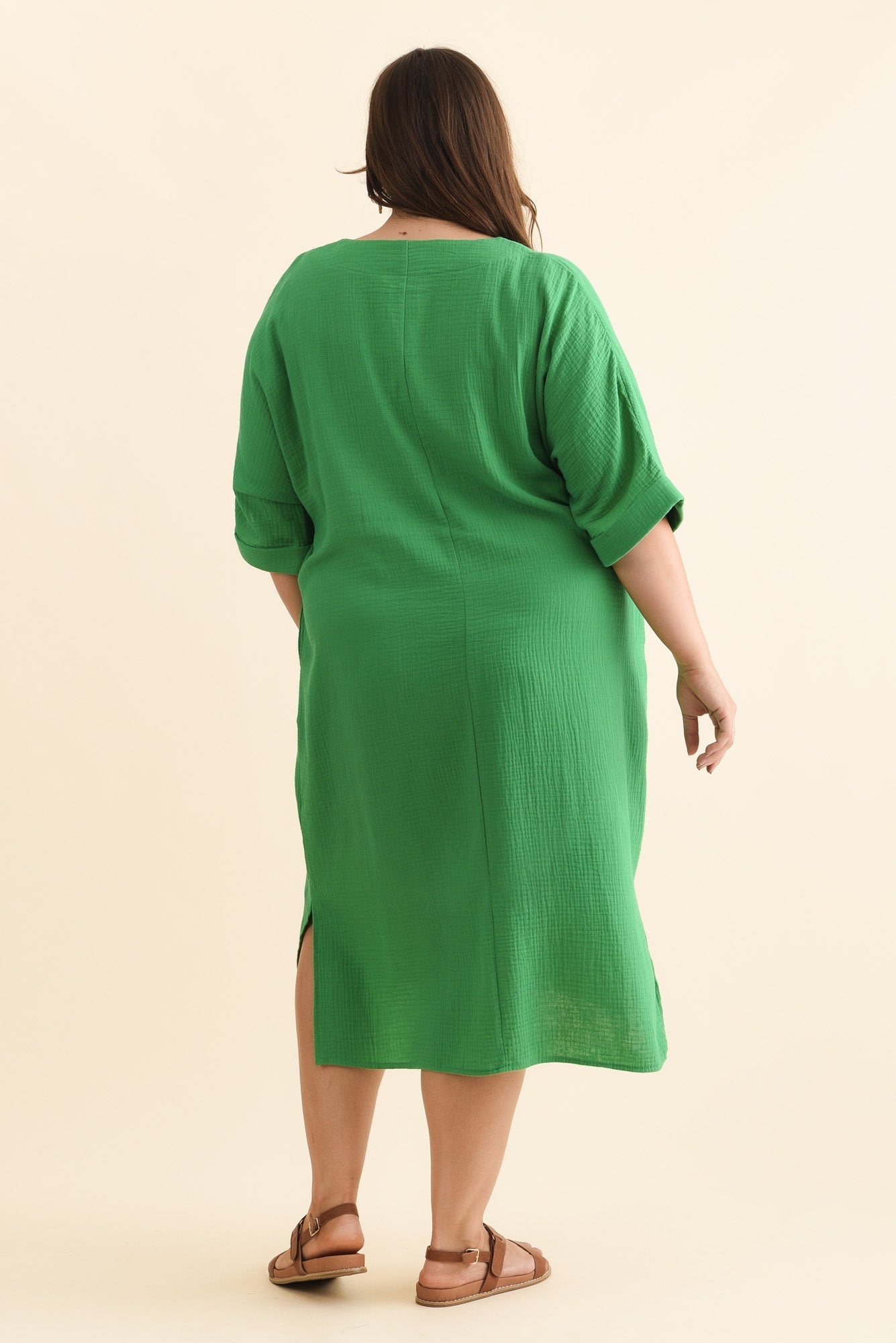 Roma Green Cotton Cheesecloth Dress