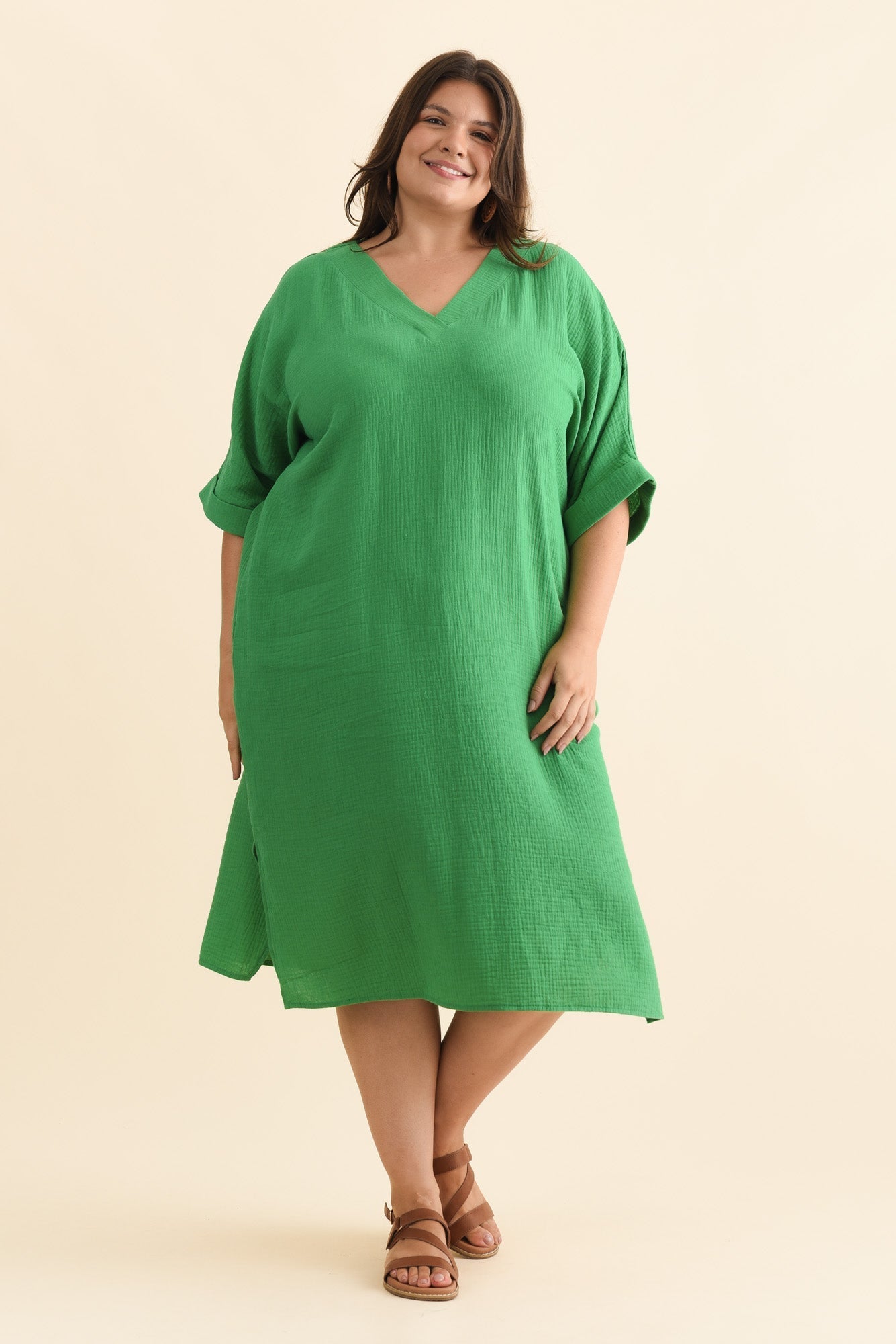 Roma Green Cotton Cheesecloth Dress