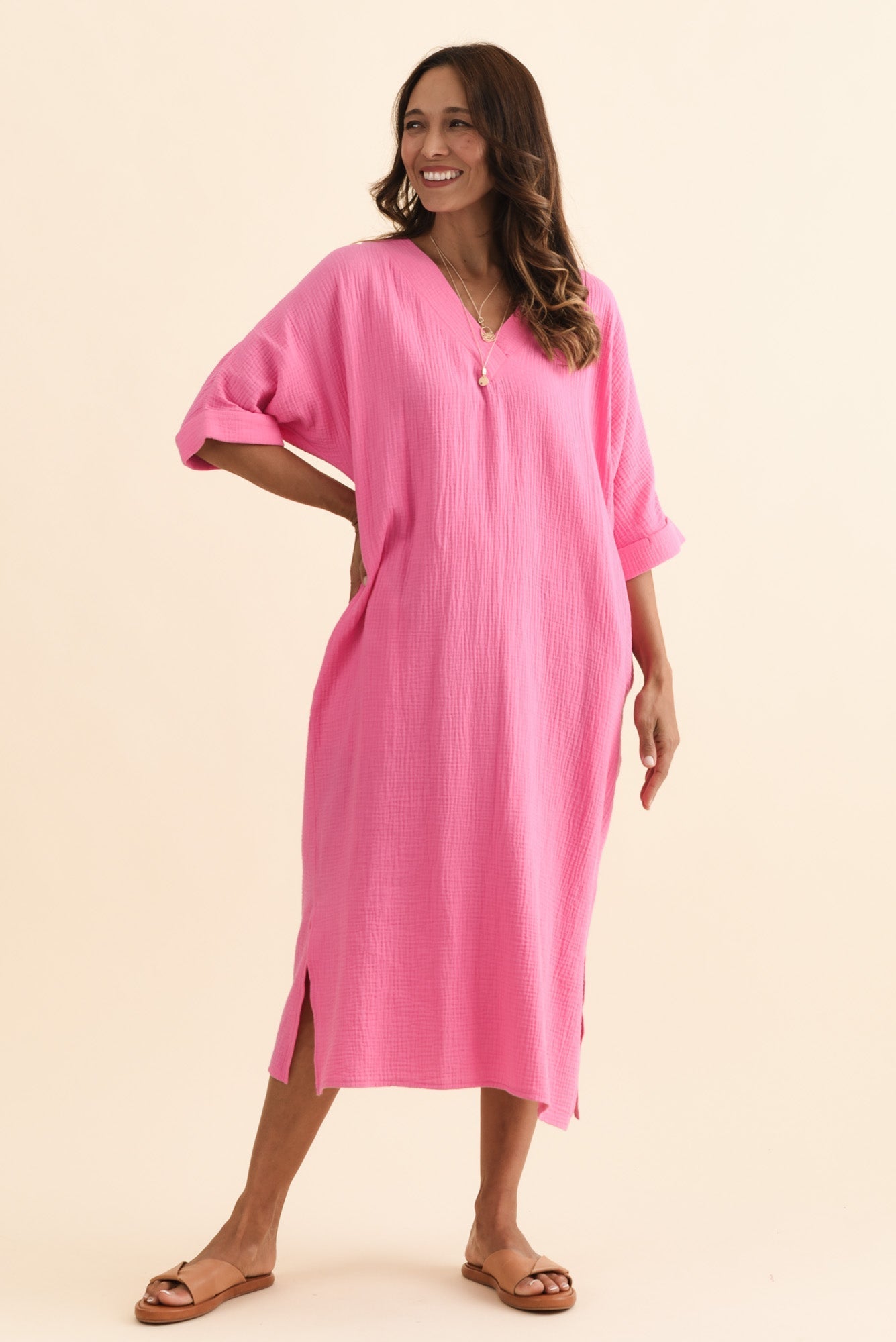 Roma Pink Cotton Cheesecloth Dress