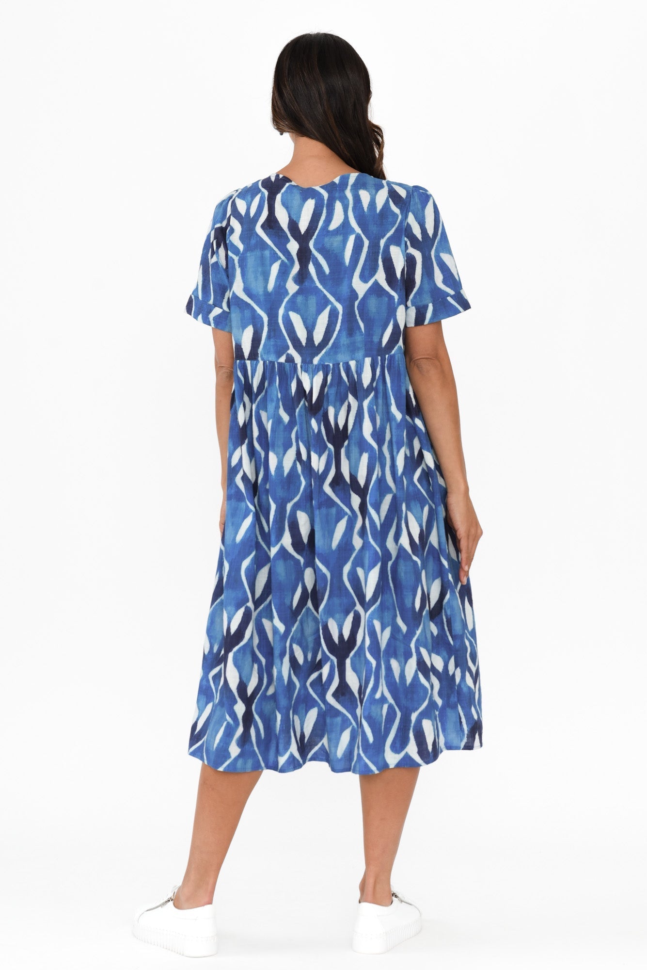 Rory Blue Abstract Cotton Button Dress