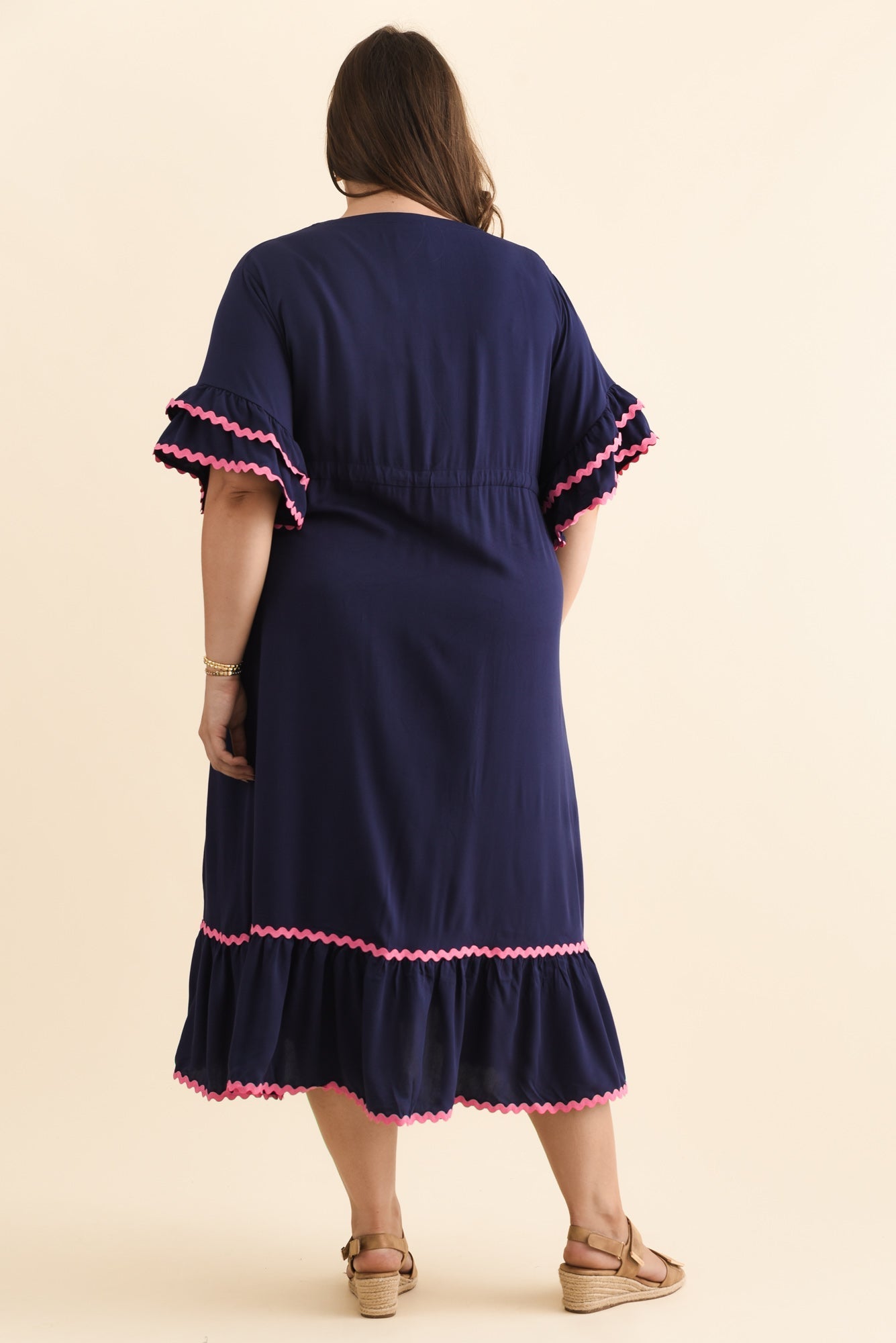 Rosemarie Navy Contrast Frill Dress