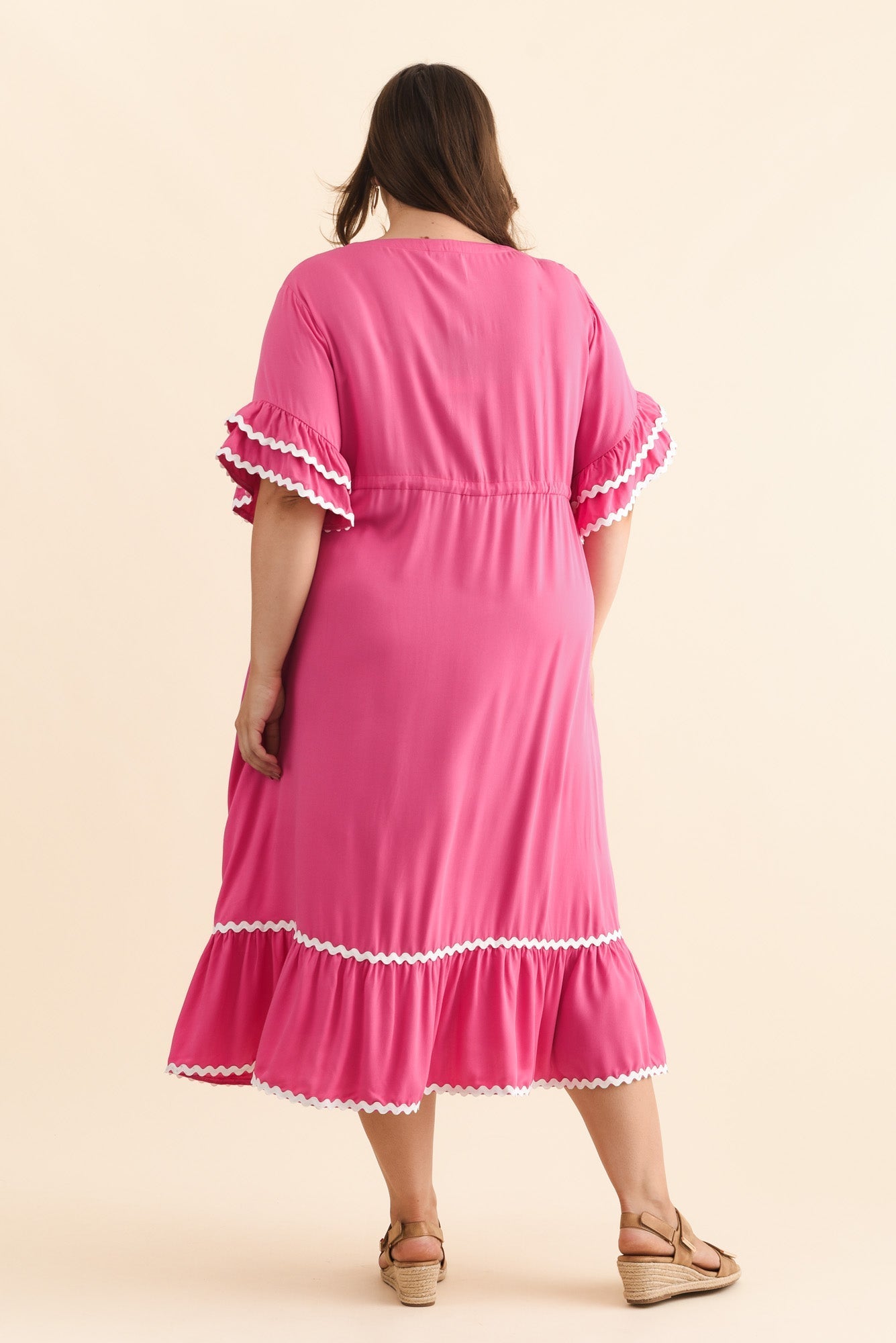 Rosemarie Pink Contrast Frill Dress