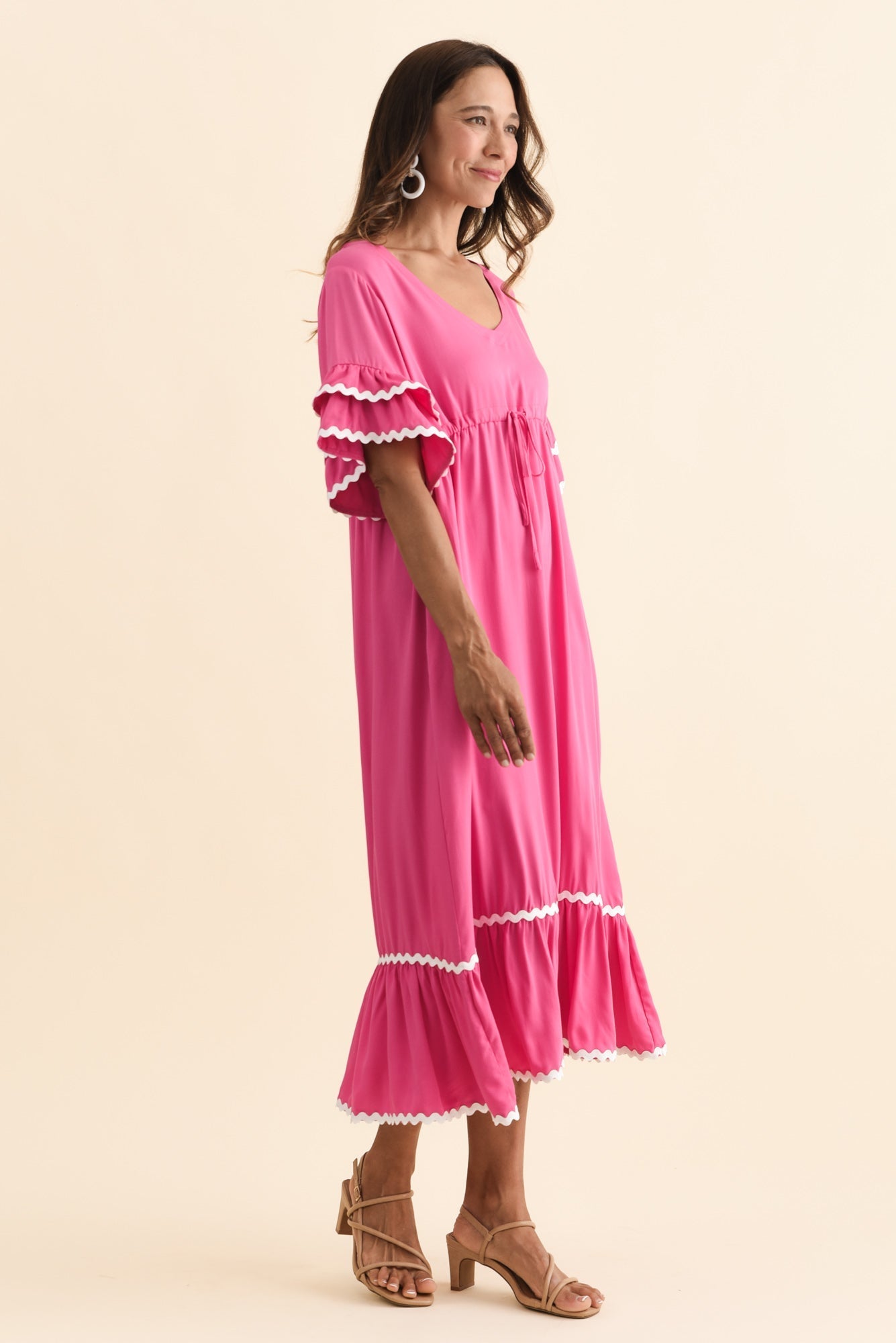 Rosemarie Pink Contrast Frill Dress