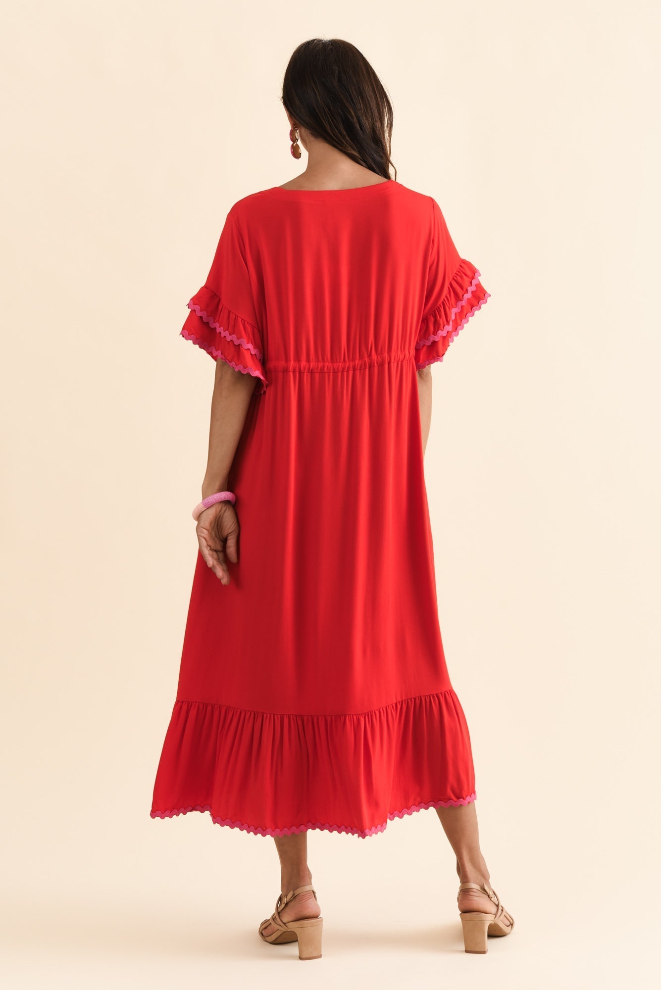 Rosemarie Red Contrast Frill Dress