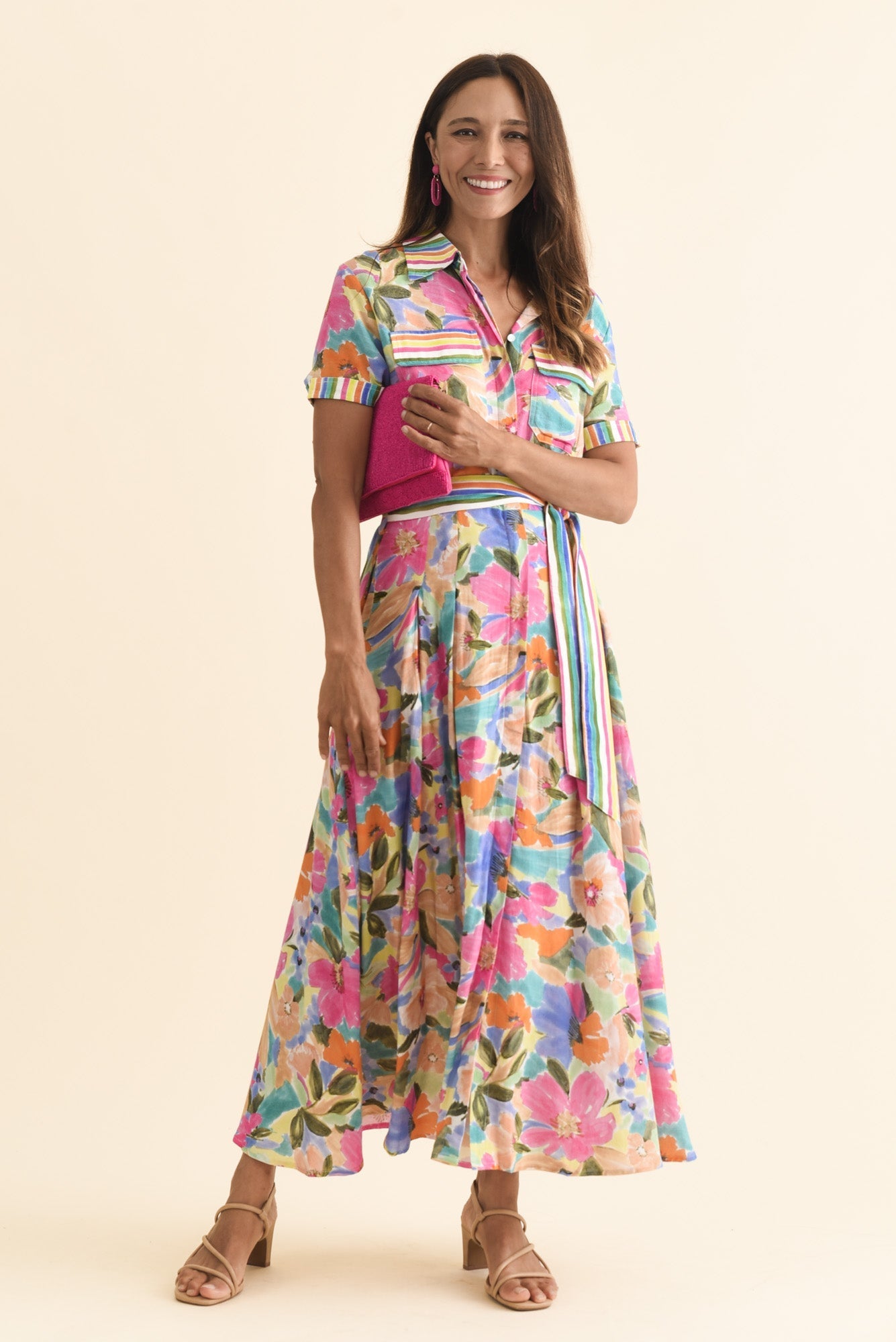 Rossellini Pink Floral Tie Maxi Dress