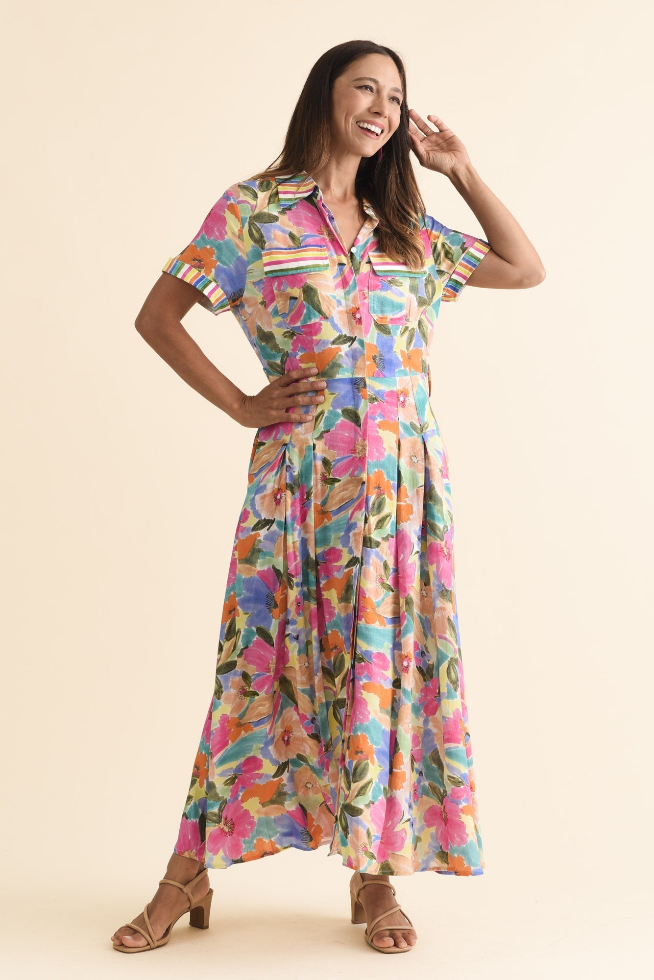 Rossellini Pink Floral Tie Maxi Dress