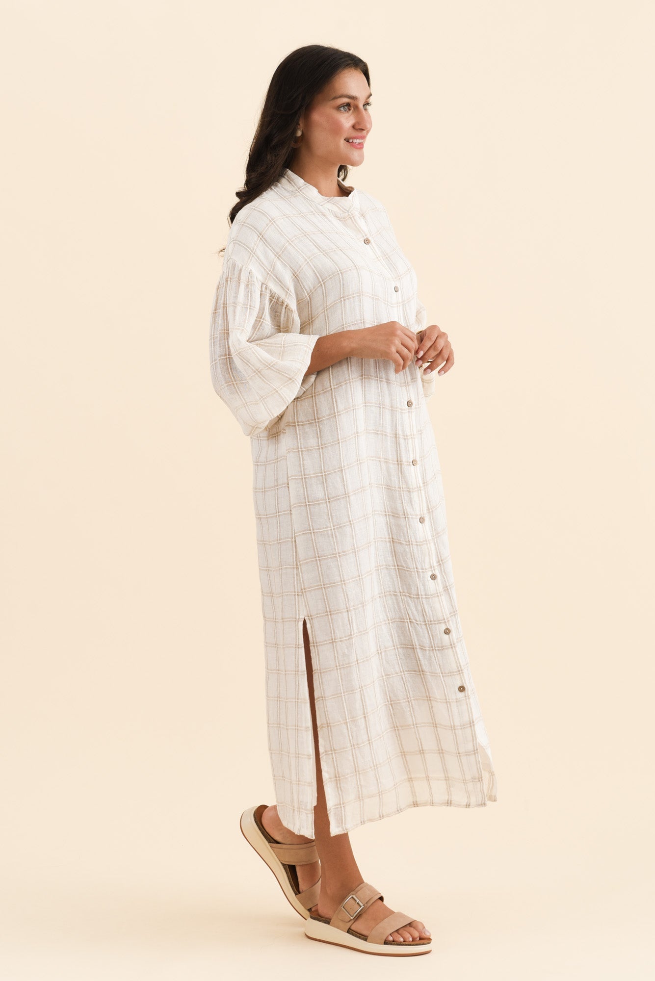 Rowena Ivory Check Linen Dress