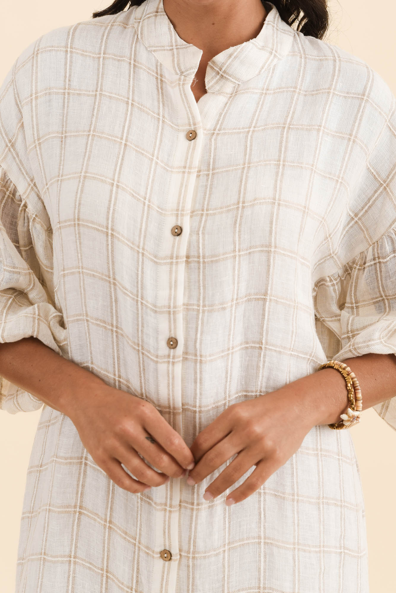 Rowena Ivory Check Linen Dress