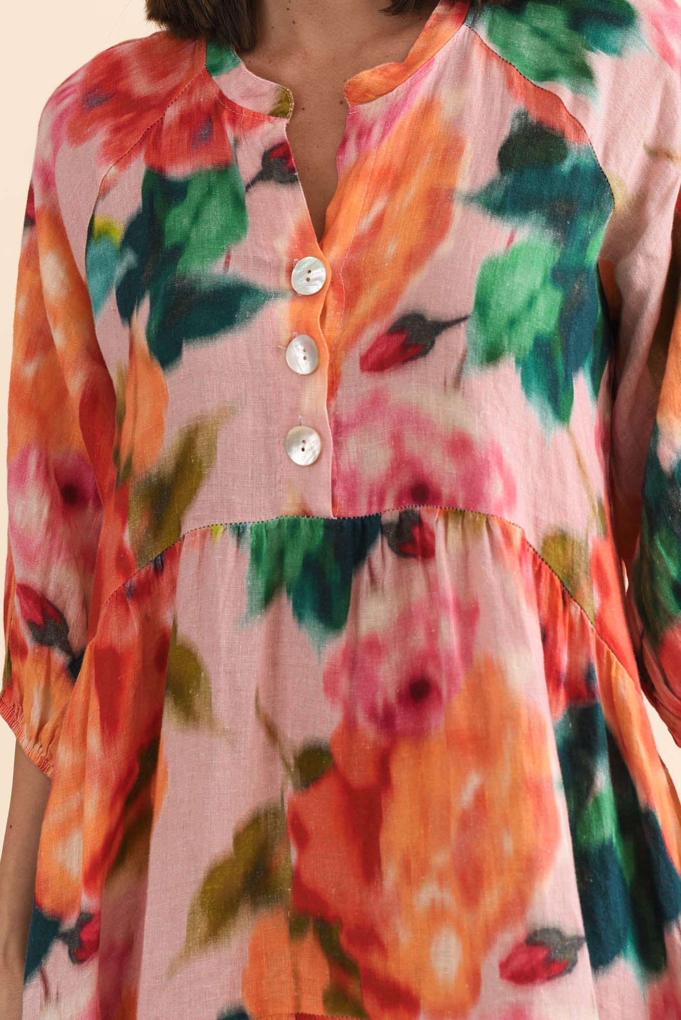 Ruthie Orange Floral Linen Button Dress