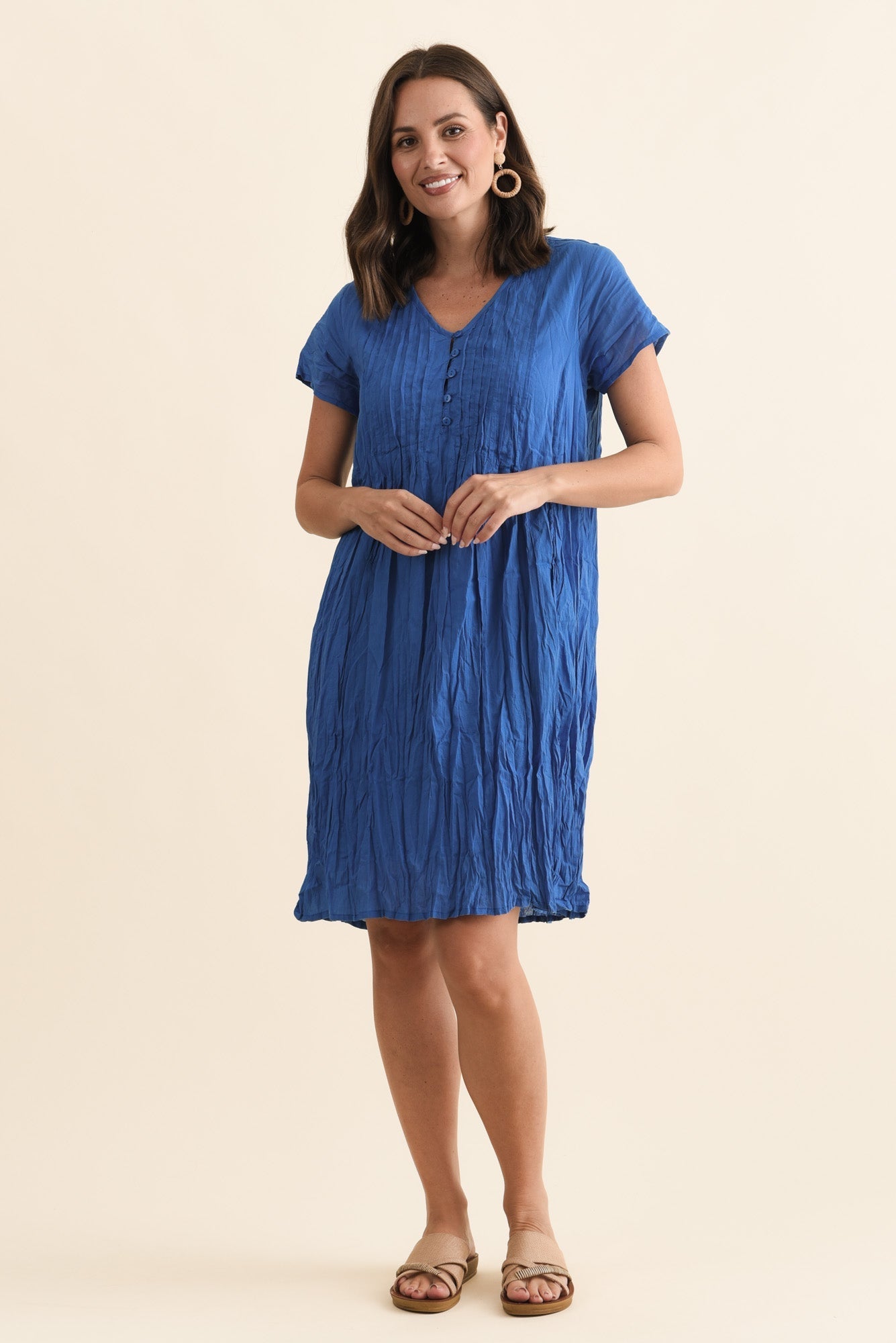 Sabina Blue Crinkle Cotton Dress