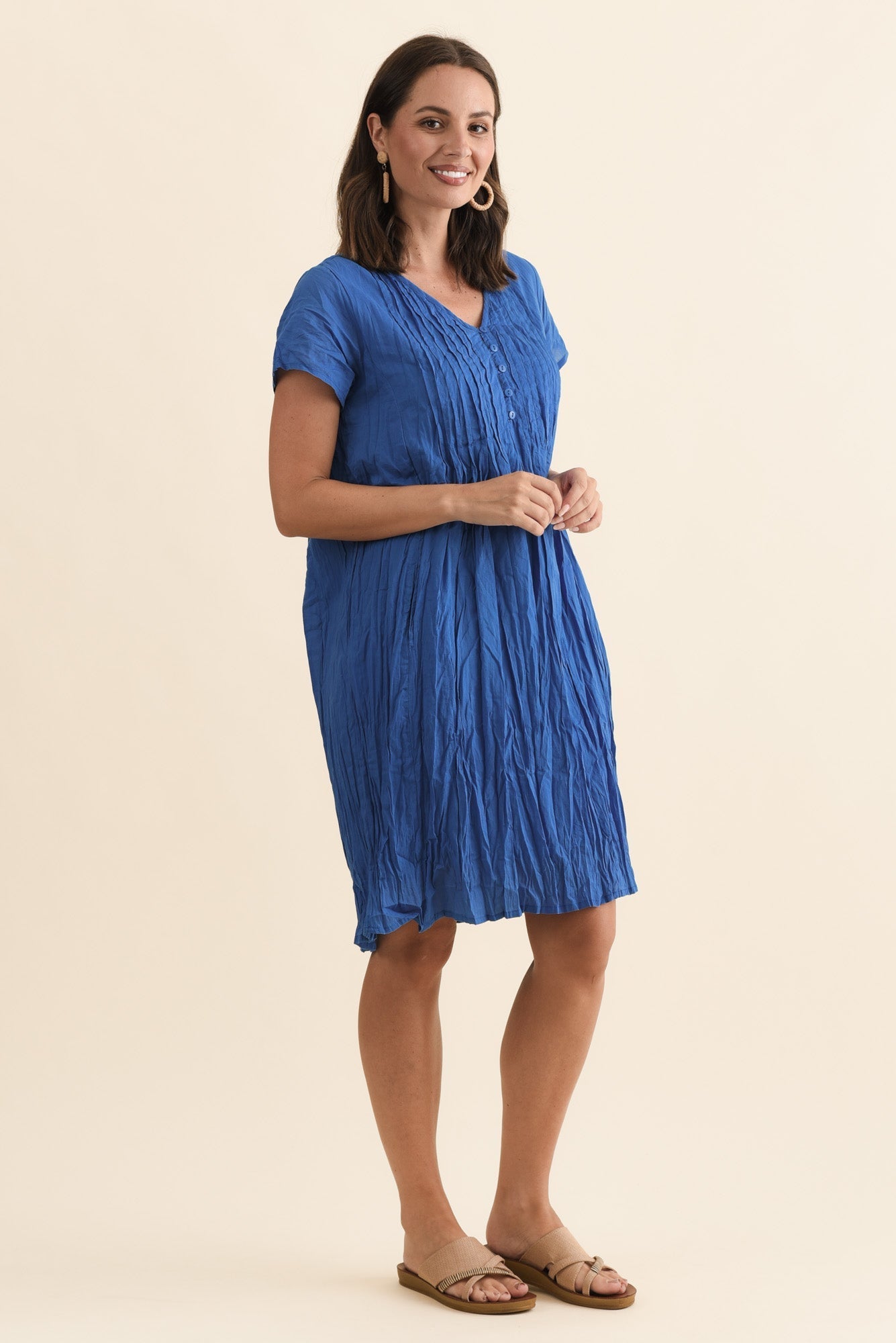 Sabina Blue Crinkle Cotton Dress